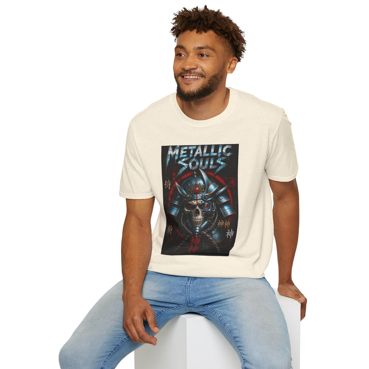 Metallic Souls Samurai Helmet T‑Shirt — Vintage Mecha Warrior Graphic Tee