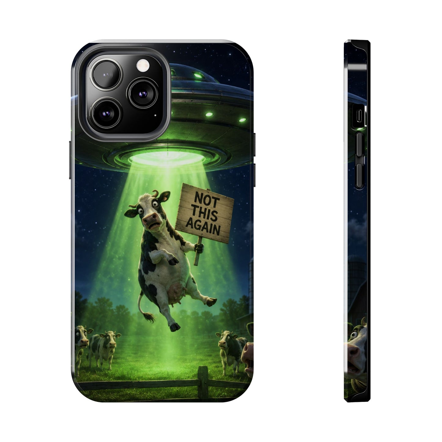 Phone Case — Funny Alien Abduction Cow Design ("Not This Again")