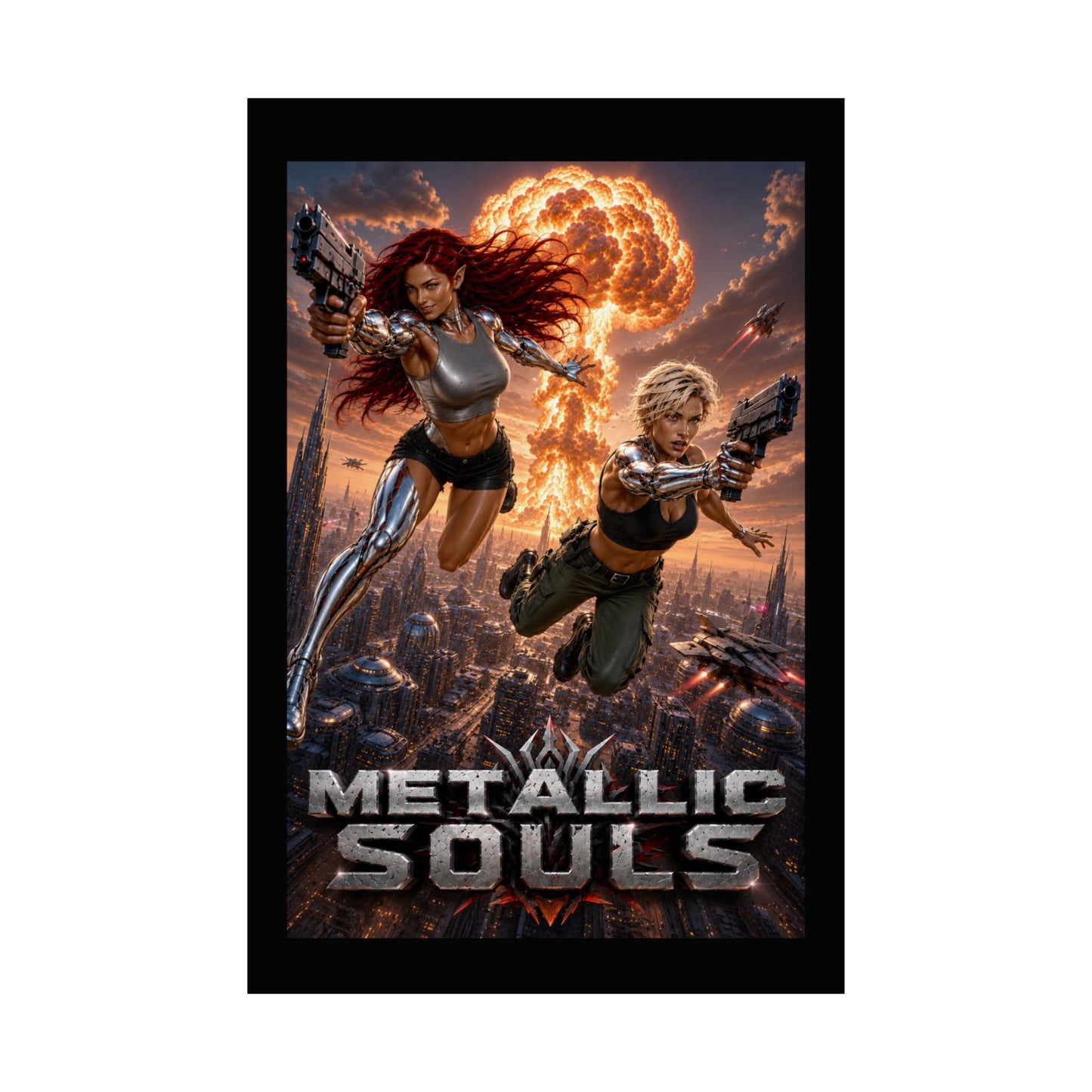 Metallic Souls Sci‑Fi Poster — Action Cyberpunk Movie Art