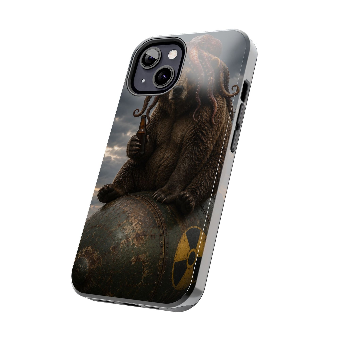 Tough Phone Case — Post‑Apocalyptic Bear with Octopus Helmet on Nuclear Bomb