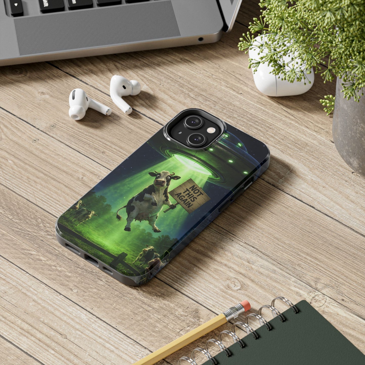 Phone Case — Funny Alien Abduction Cow Design ("Not This Again")