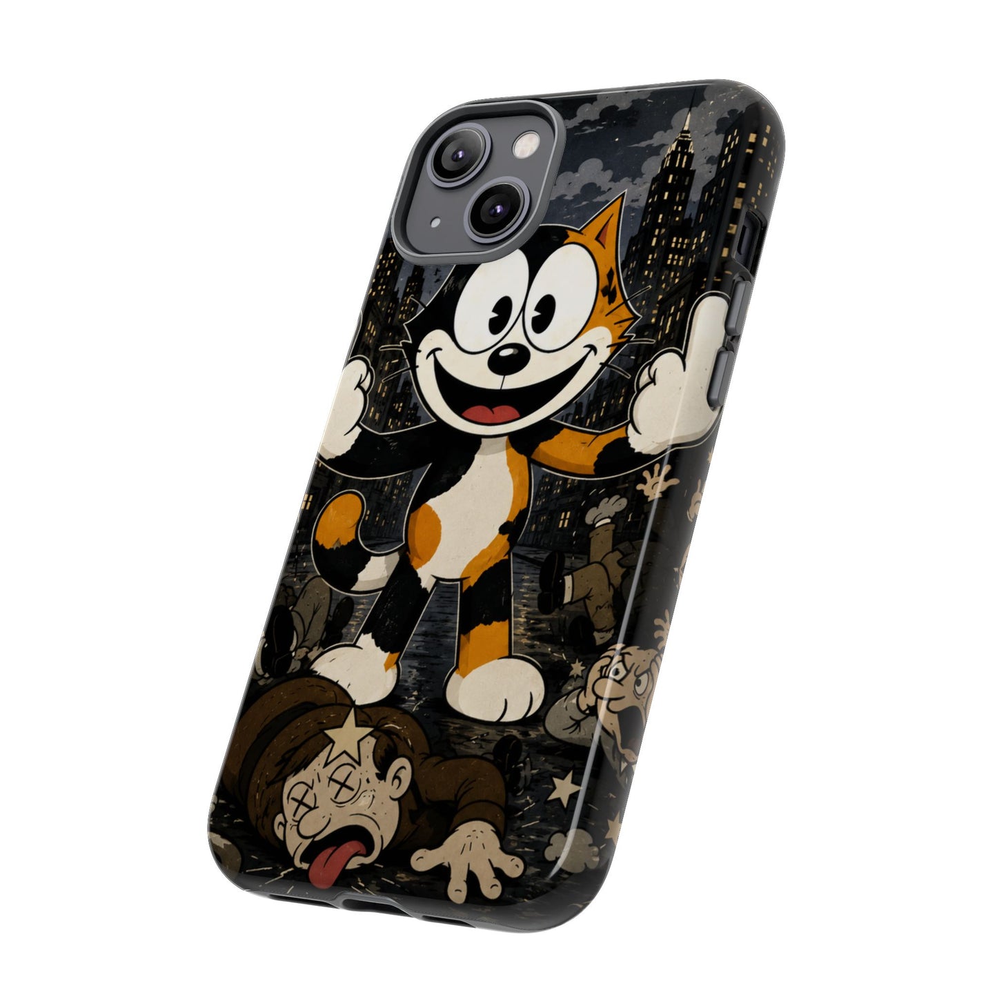 Vintage Cartoon Cat Phone Case — Edgy Felix-Style Illustration