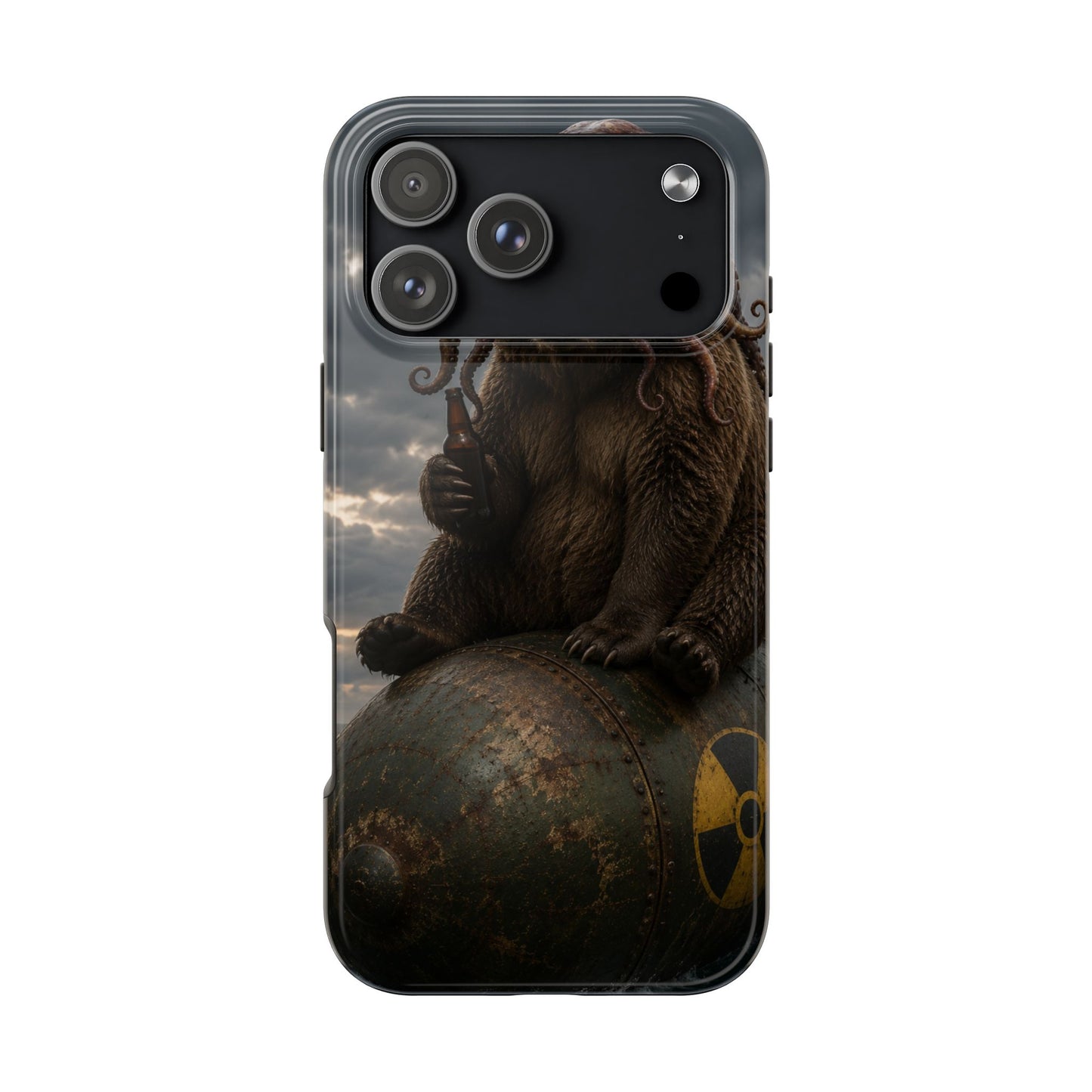 Tough Phone Case — Post‑Apocalyptic Bear with Octopus Helmet on Nuclear Bomb