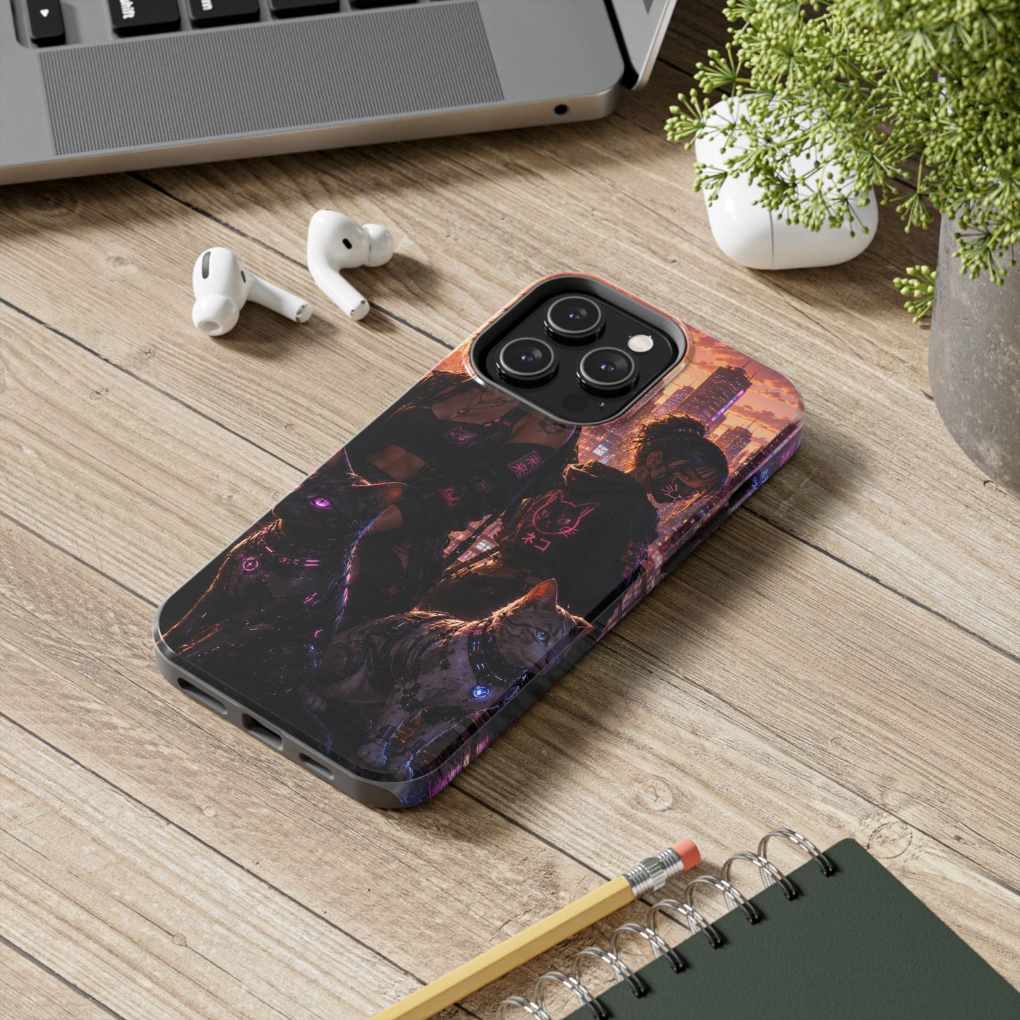 Cyberpunk Pack: Tough Phone Case with Neon Panther & City Sunset