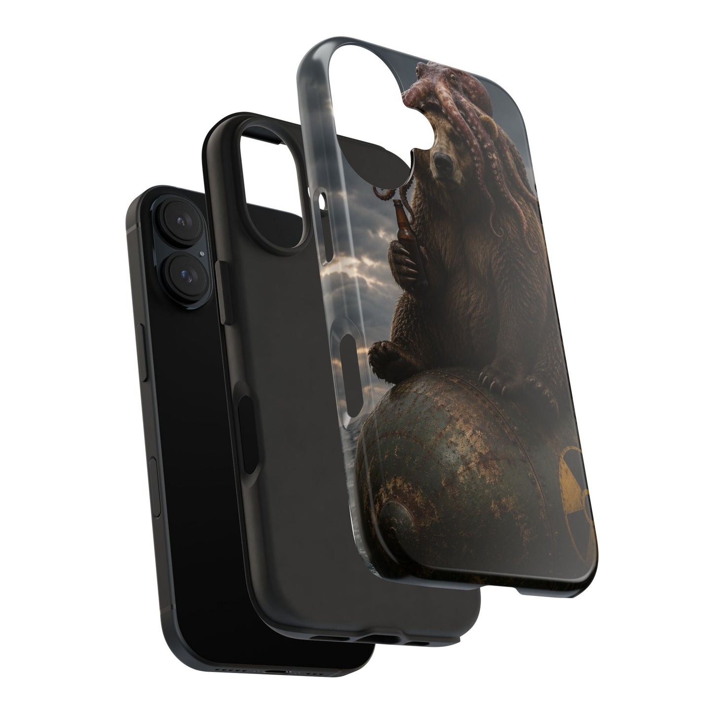 Tough Phone Case — Post‑Apocalyptic Bear with Octopus Helmet on Nuclear Bomb