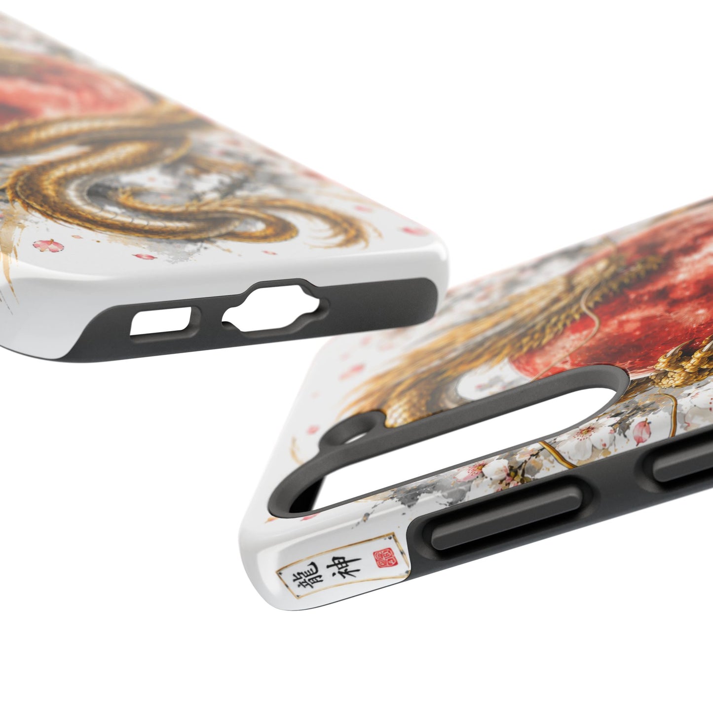 Golden Dragon Phone Case — Red Moon & Cherry Blossom Tough Phone Case