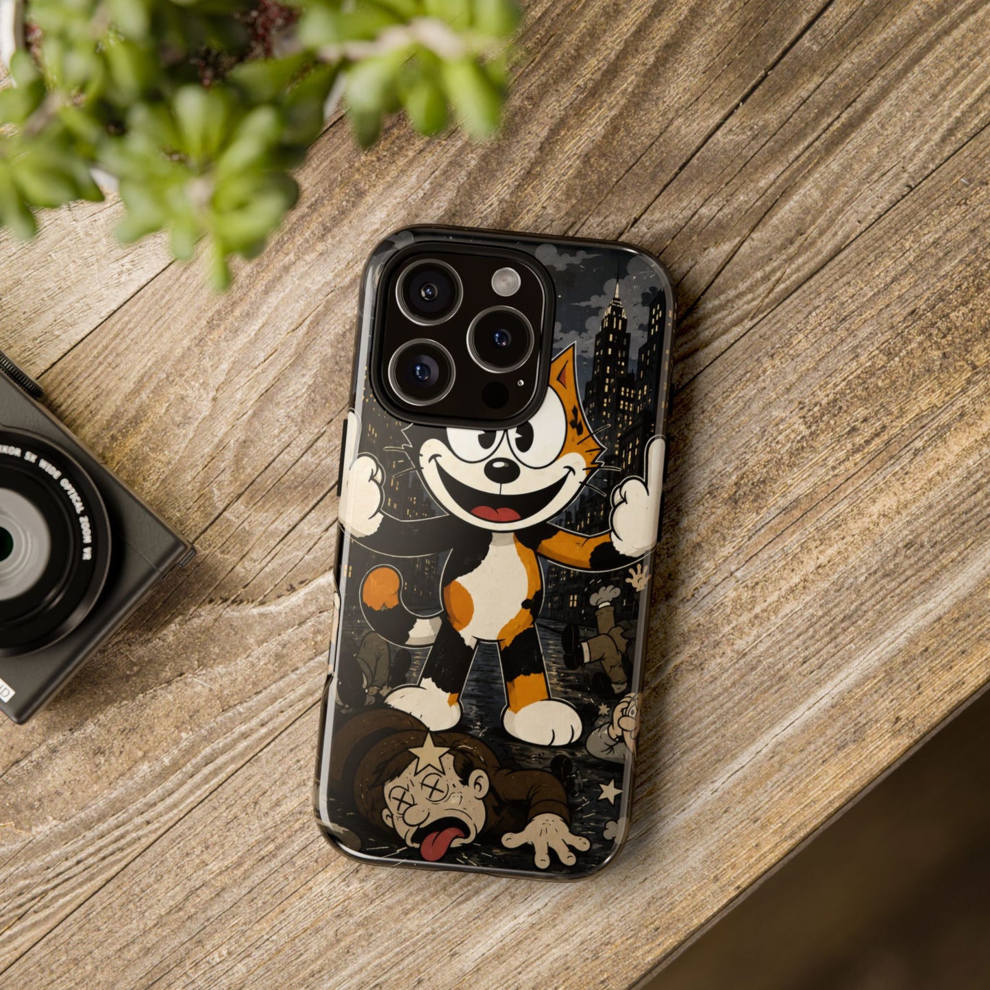 Vintage Cartoon Cat Phone Case — Edgy Felix-Style Illustration