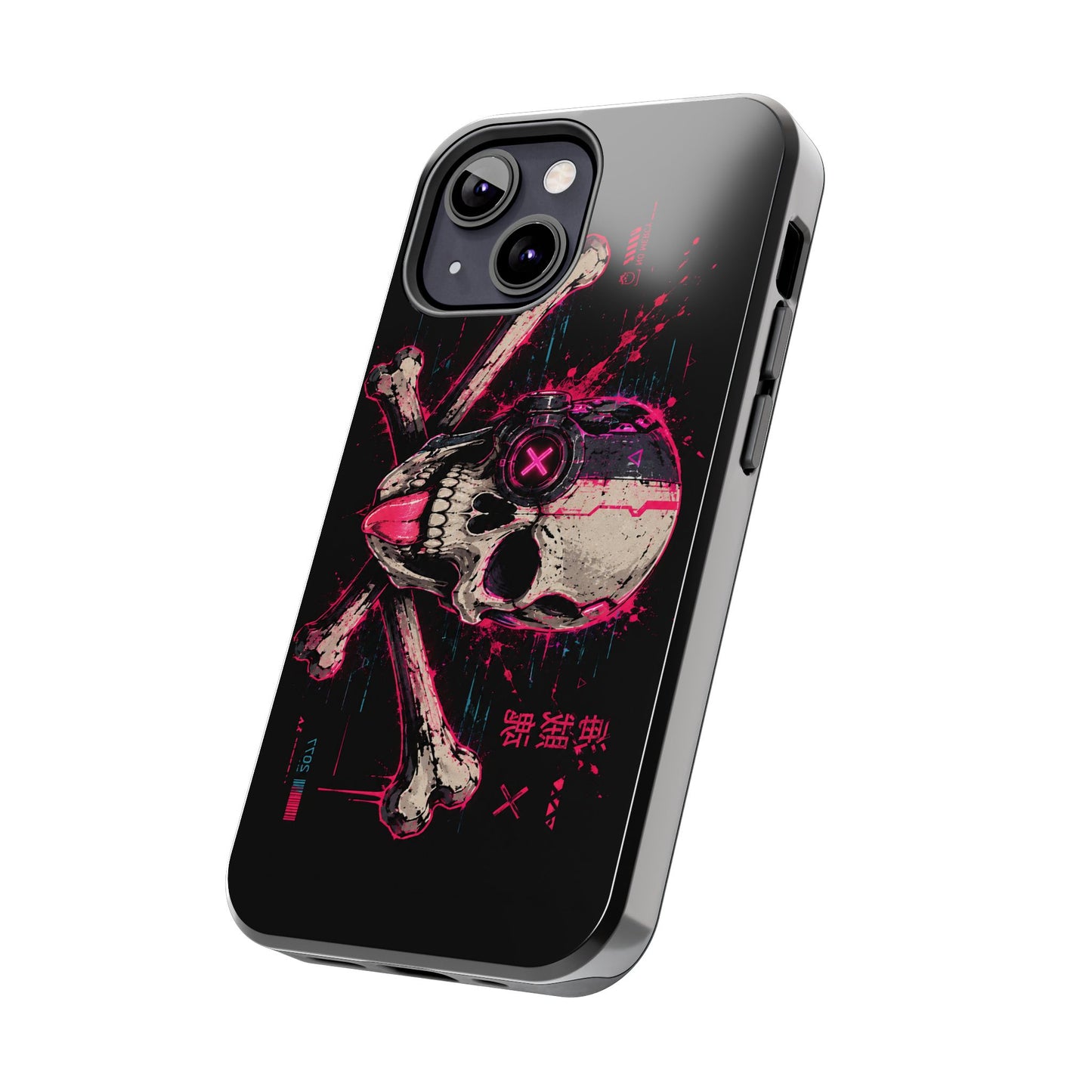 Skull & Crossbones Tough Phone Case — Neon Cyberpunk Skull Design