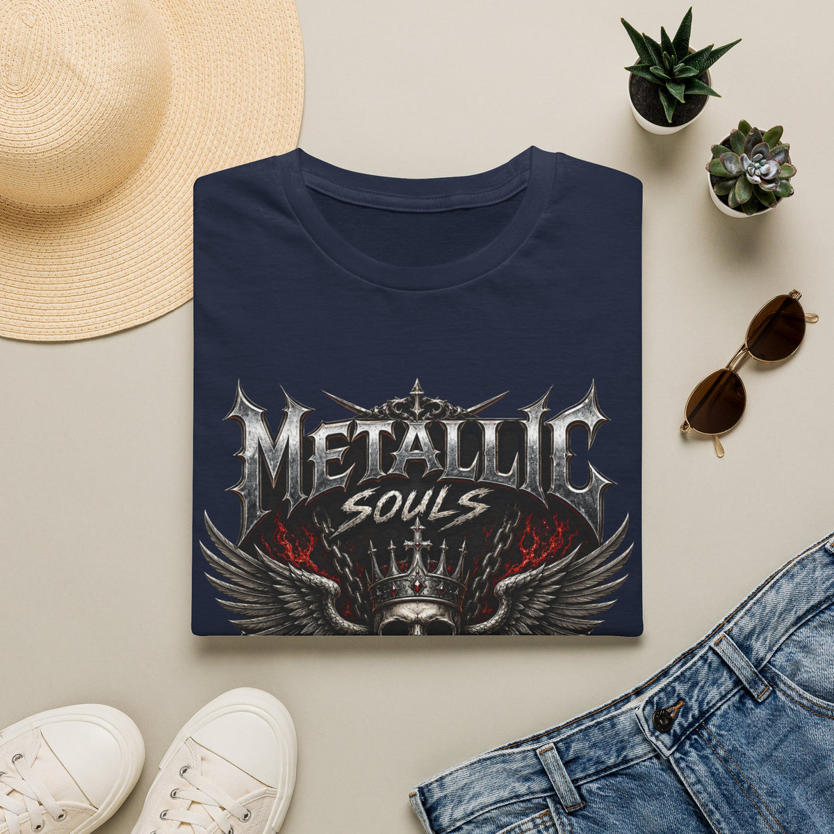 Metallic Souls Graphic T-Shirt — Gothic Skull & Wings Heavy Metal Tee