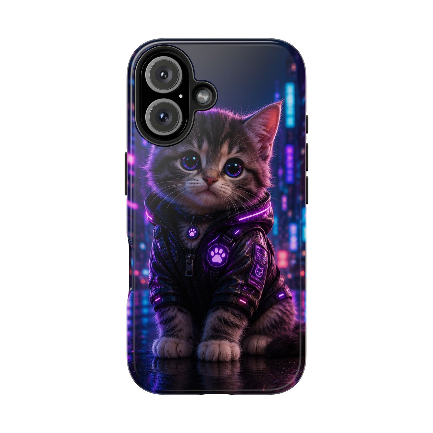 Cyberpunk Kitten Tough Phone Case — Neon Cat Protective Phone Cover