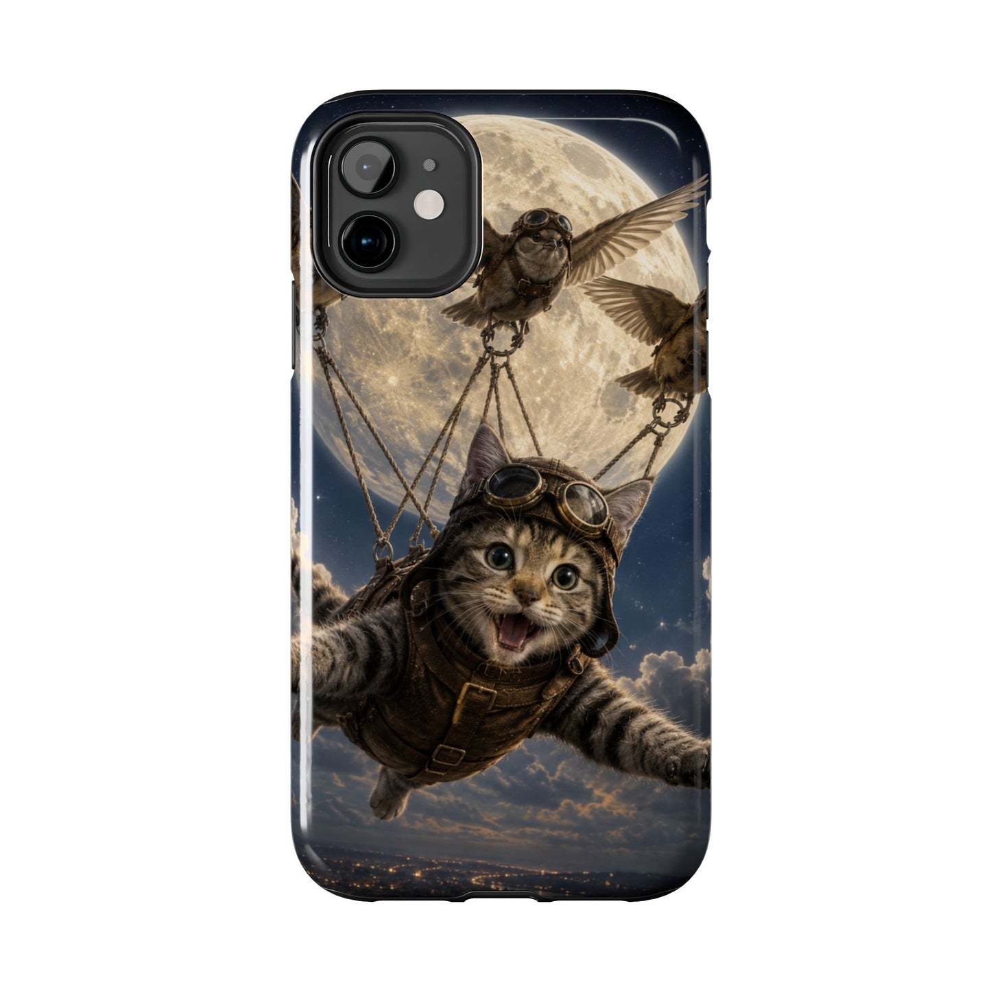 Cat Pilot Phone Case — Adventure Kitty Moonlit Flight Tough Protection