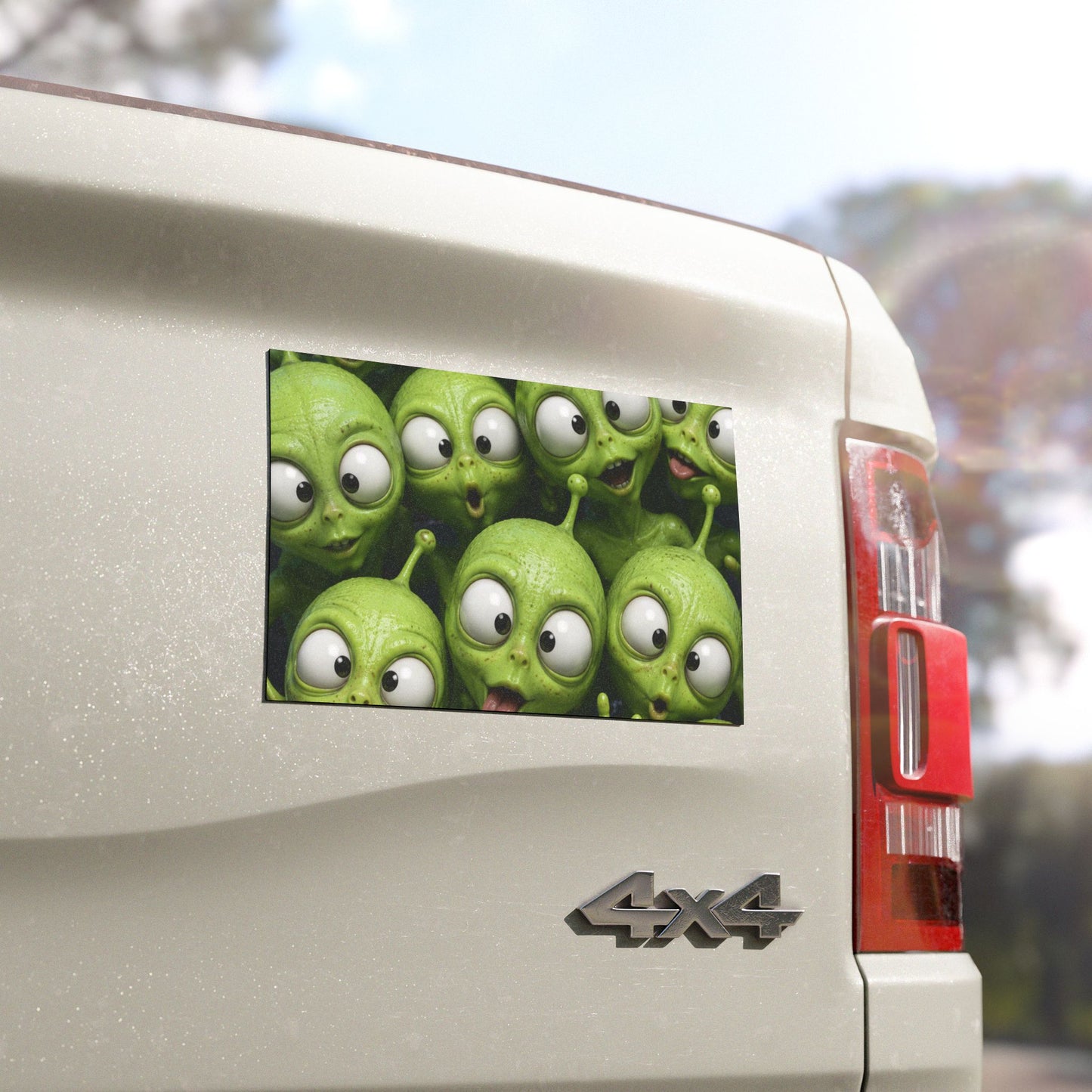 Alien Crew Car Magnet — Cute Green Extraterrestrial Group Sticker for Cars, Trucks & Laptops