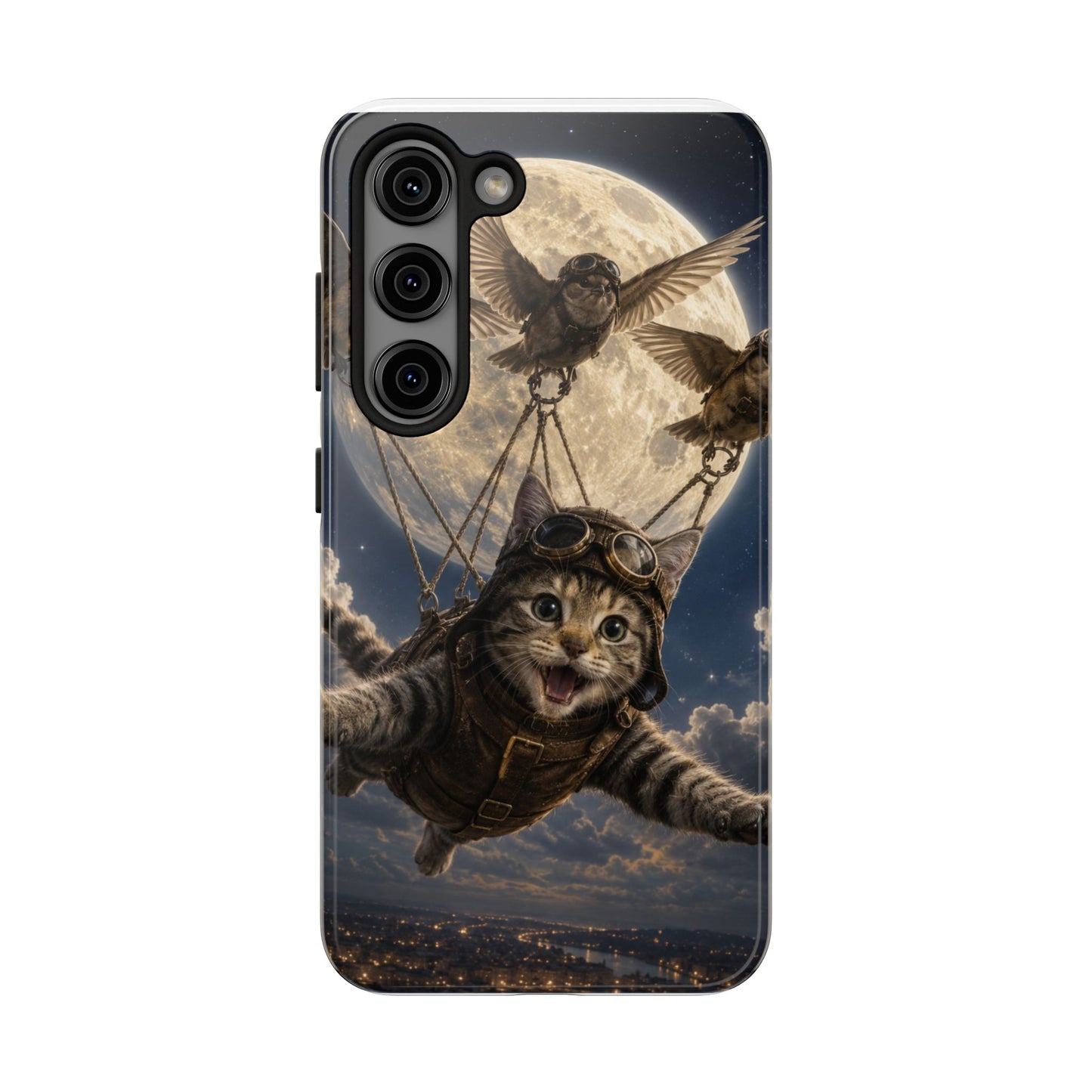 Cat Pilot Phone Case — Adventure Kitty Moonlit Flight Tough Protection