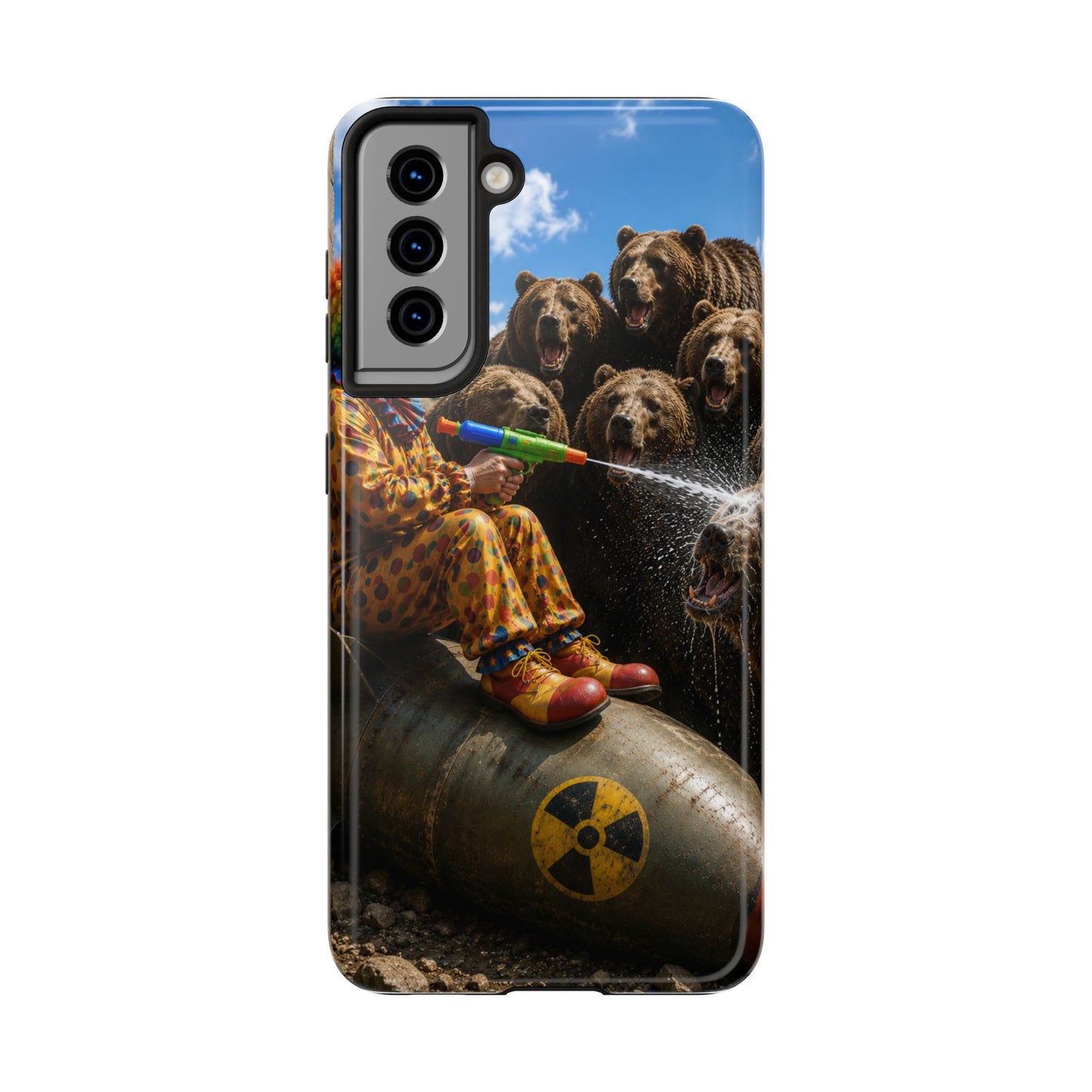 Tough Phone Case — Surreal Clown vs. Bears Protective Phone Cover
