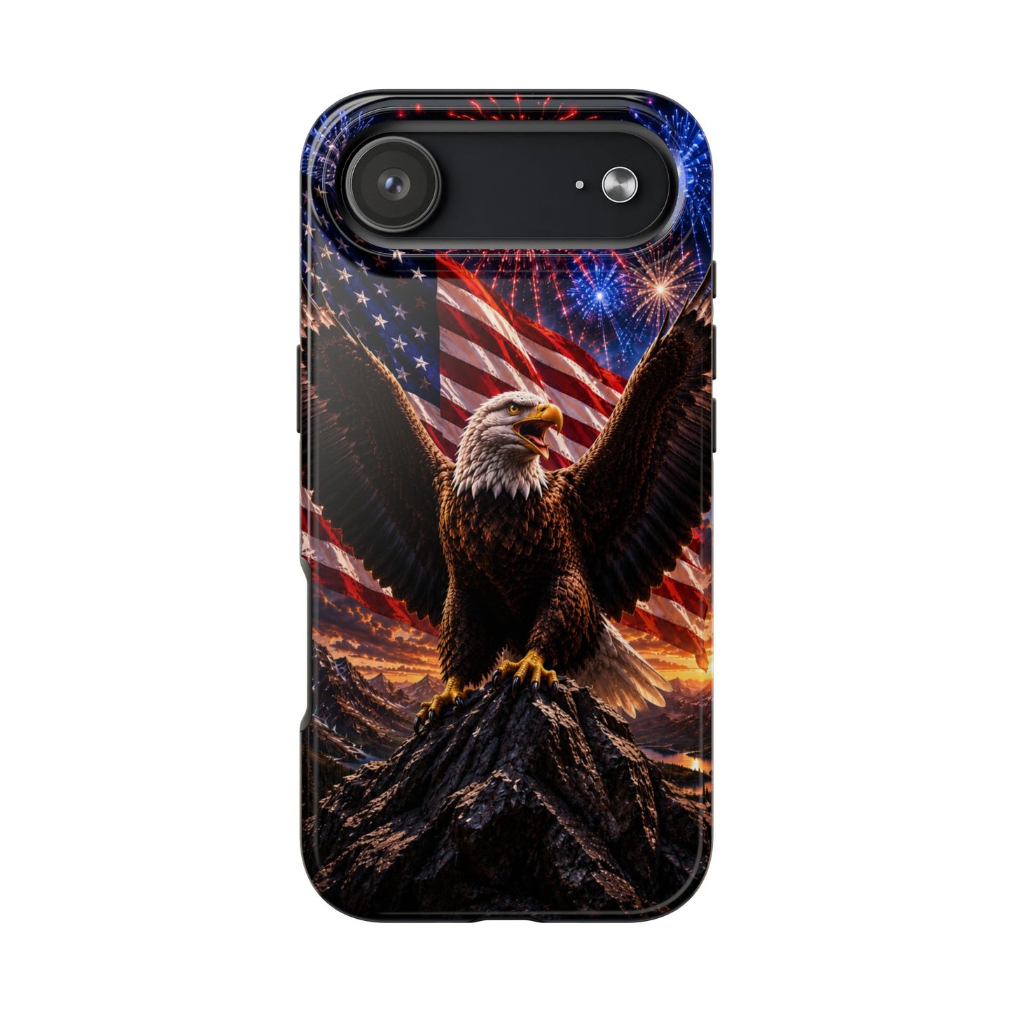 Patriotic Eagle Tough Phone Case — American Flag & Fireworks Protective Cover