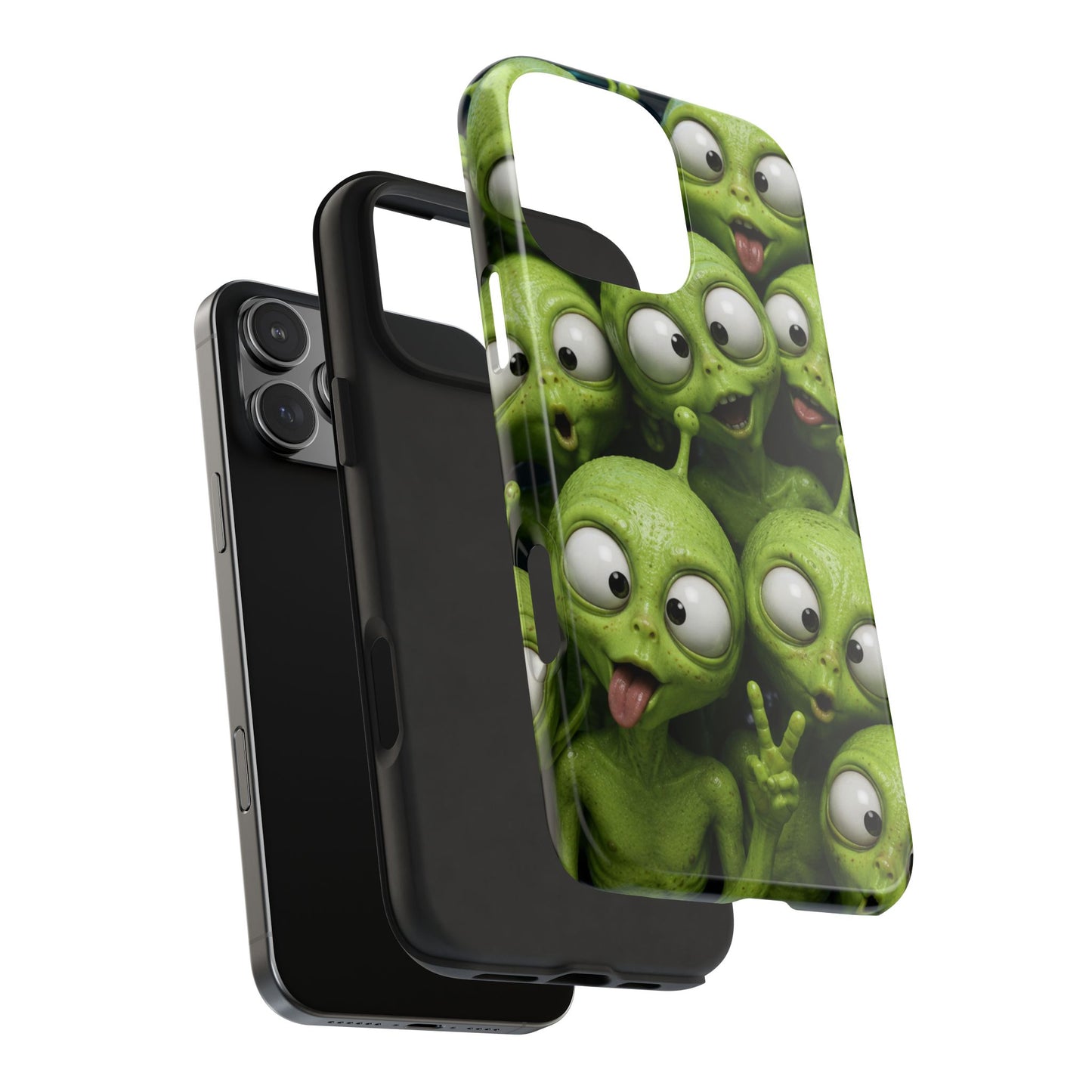 Alien Selfie Tough Phone Case — Cute Green Cartoon Aliens Protective Cover
