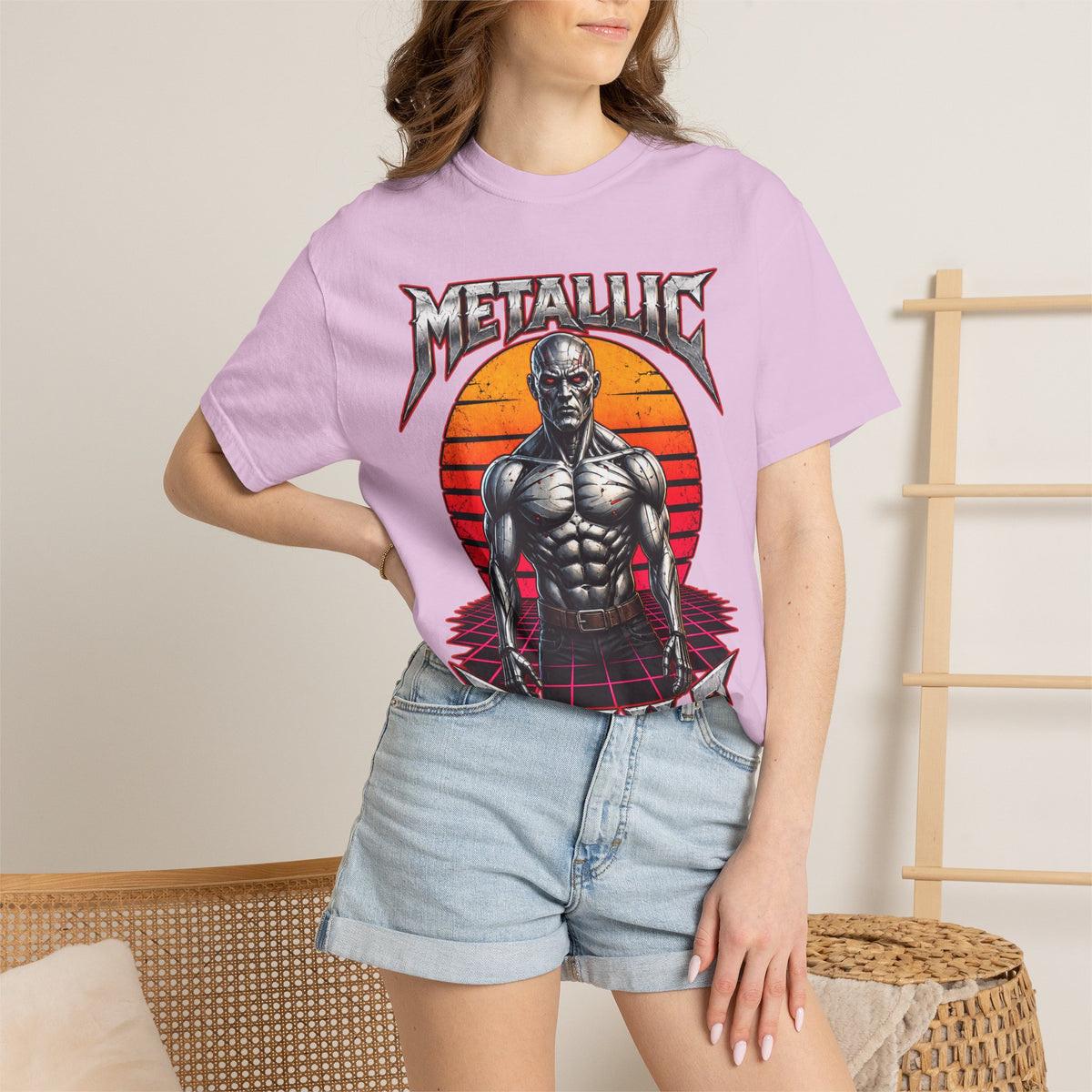 Metallic Souls T-Shirt — Retro Sunset Muscular Warrior Graphic Tee