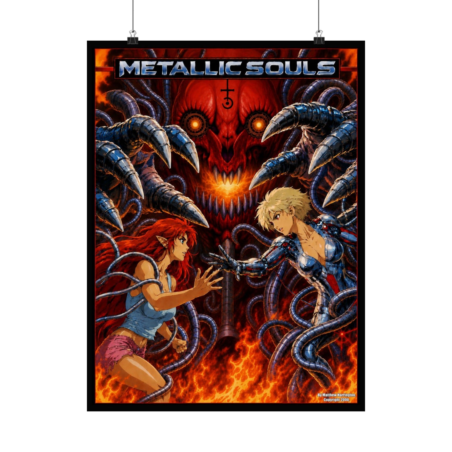 Metallic Souls Anime Poster — Matte Vertical Sci‑Fi Horror Art Print