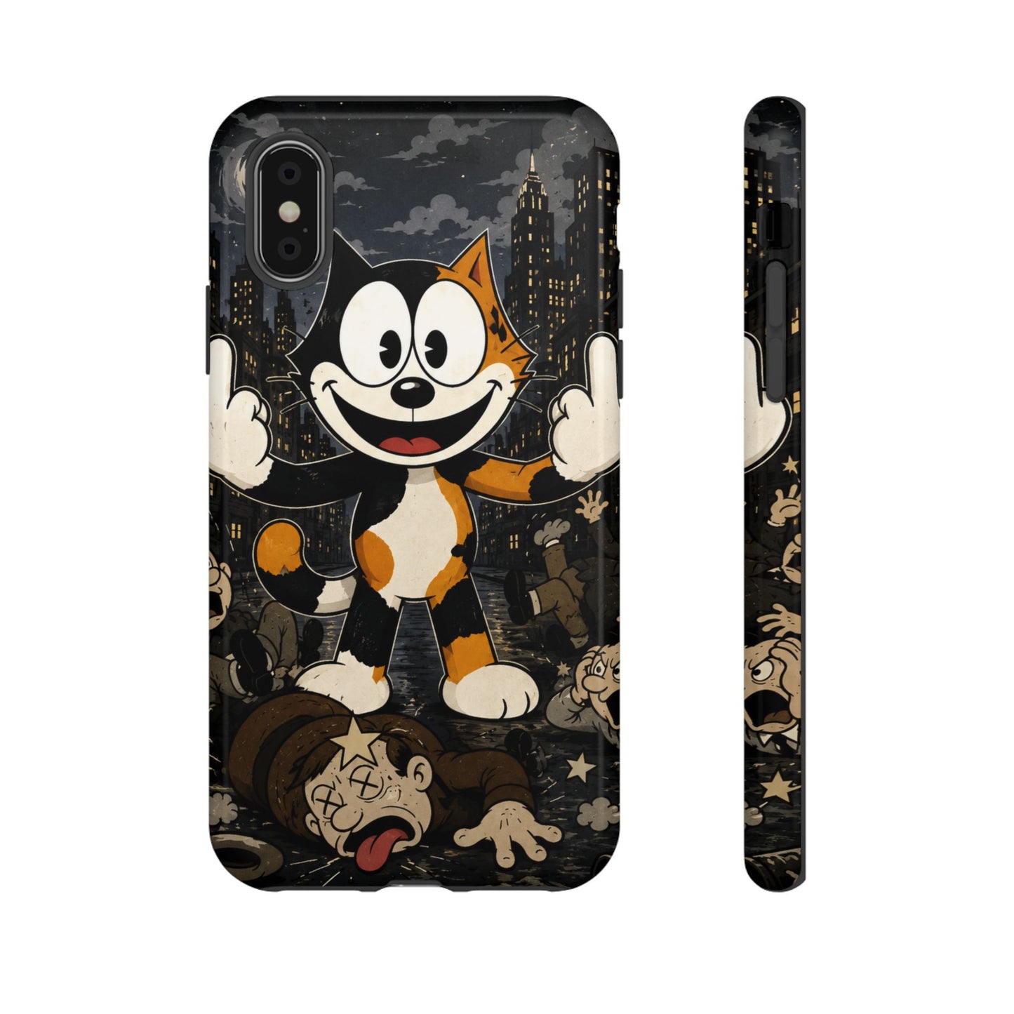 Vintage Cartoon Cat Phone Case — Edgy Felix-Style Illustration