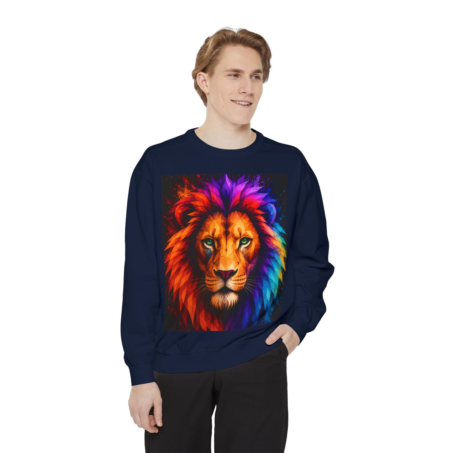 Colorful Lion Sweatshirt — Vibrant Rainbow Mane Crewneck
