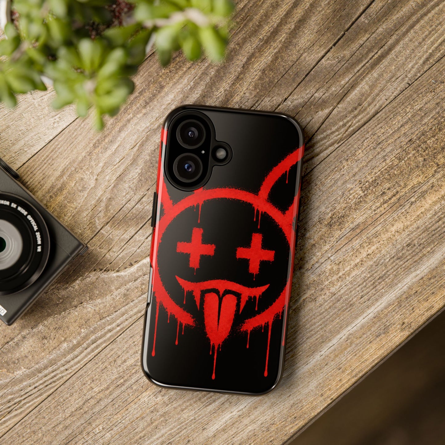Phone Case - Metallic Souls Red Drip Smiley Graffiti Design