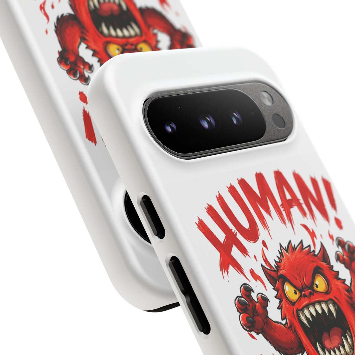 Angry Monster "HUMAN!" Phone Case — Cute Fiery Creature iPhone Cover