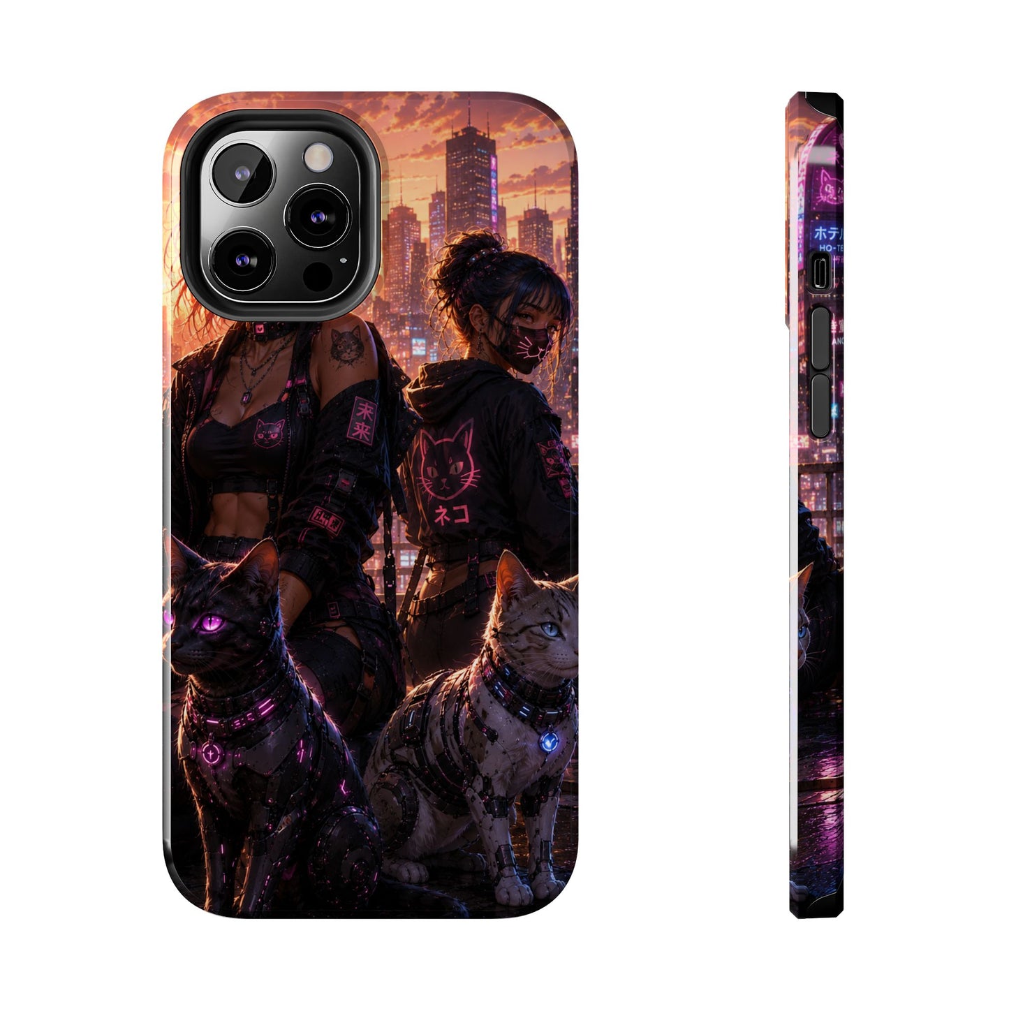 Cyberpunk Pack: Tough Phone Case with Neon Panther & City Sunset