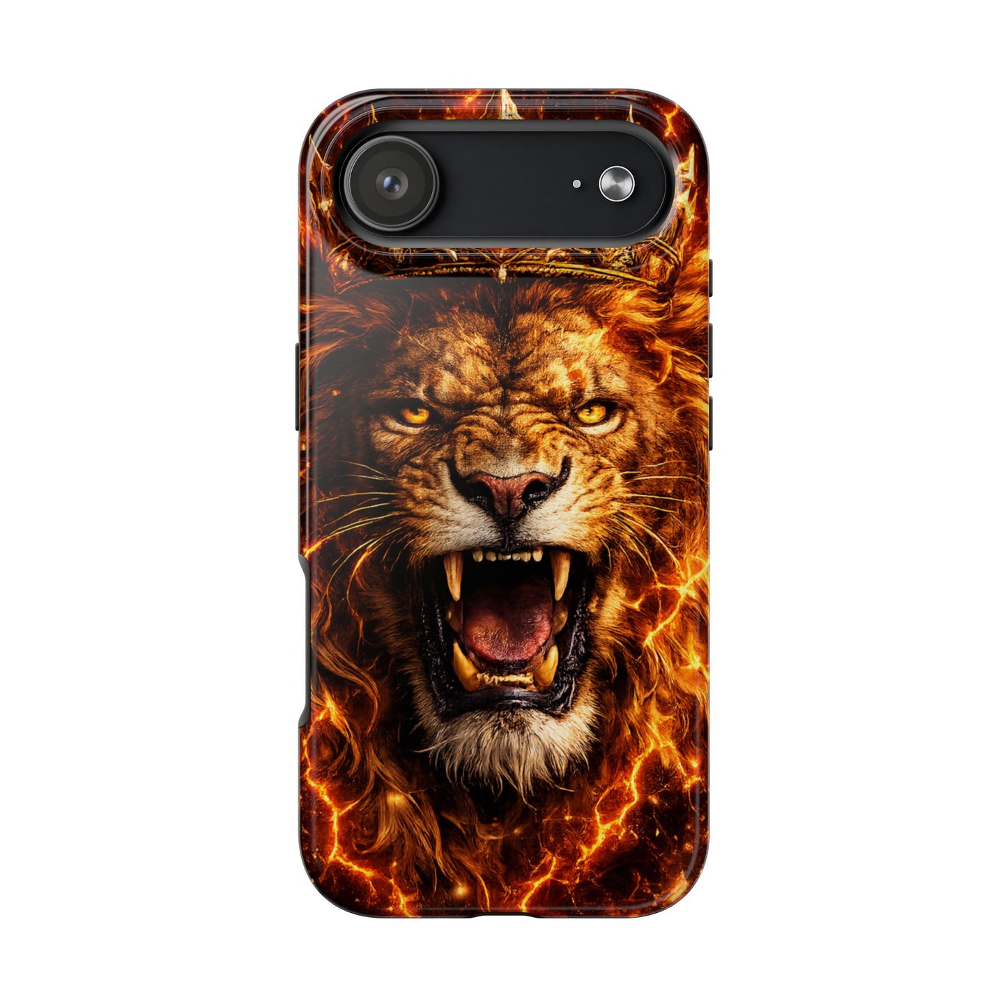 Fiery Lion King Tough Phone Case — Protective iPhone Case with Roaring Crown Design