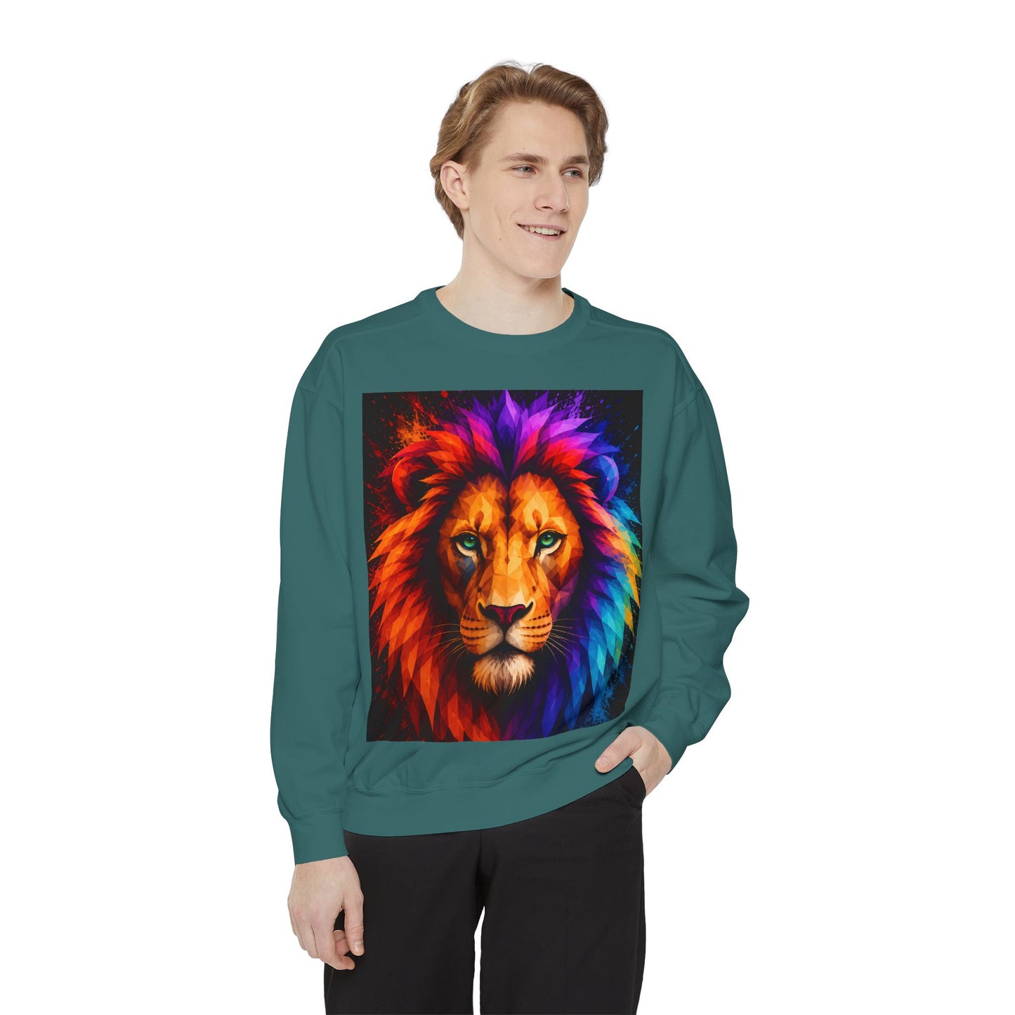 Colorful Lion Sweatshirt — Vibrant Rainbow Mane Crewneck