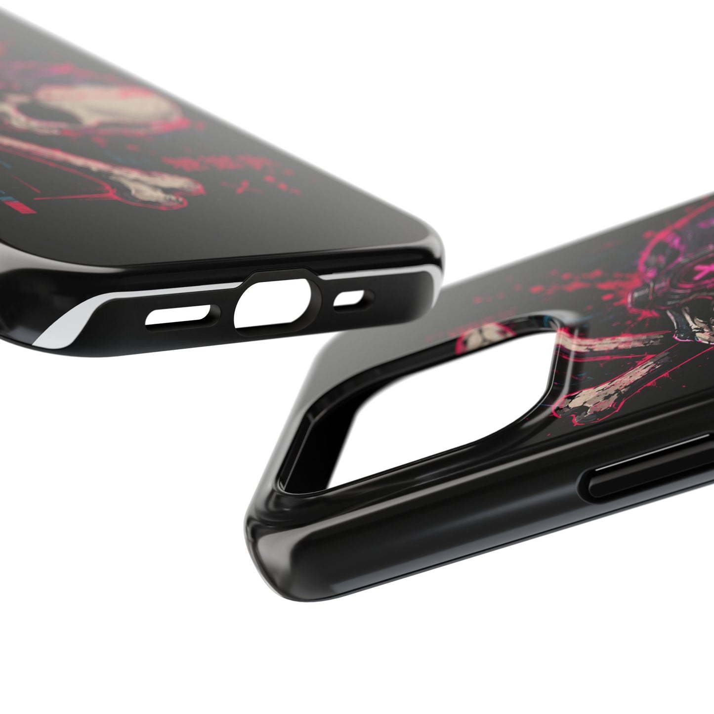Skull & Crossbones Tough Phone Case — Neon Cyberpunk Skull Design
