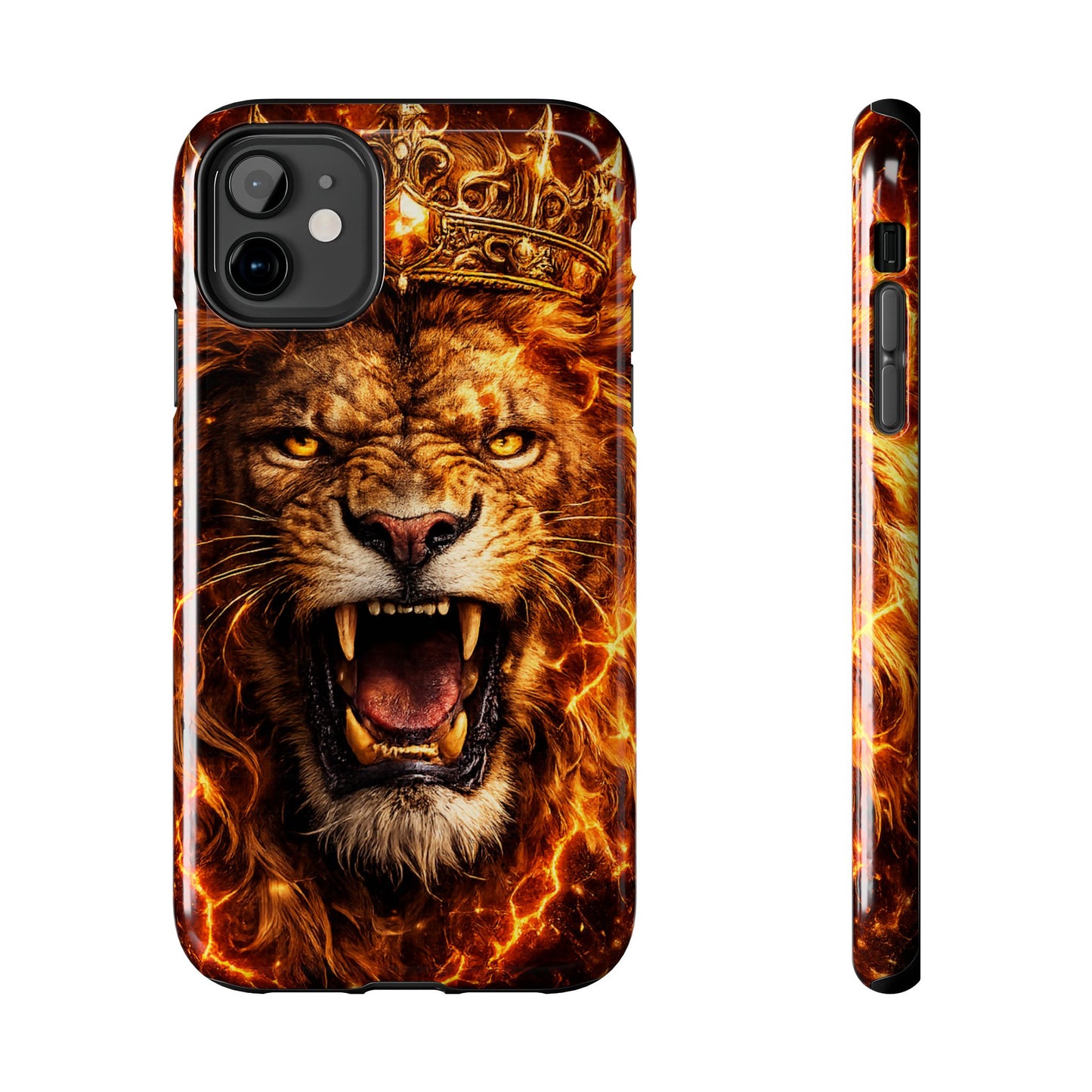 Fiery Lion King Tough Phone Case — Protective iPhone Case with Roaring Crown Design