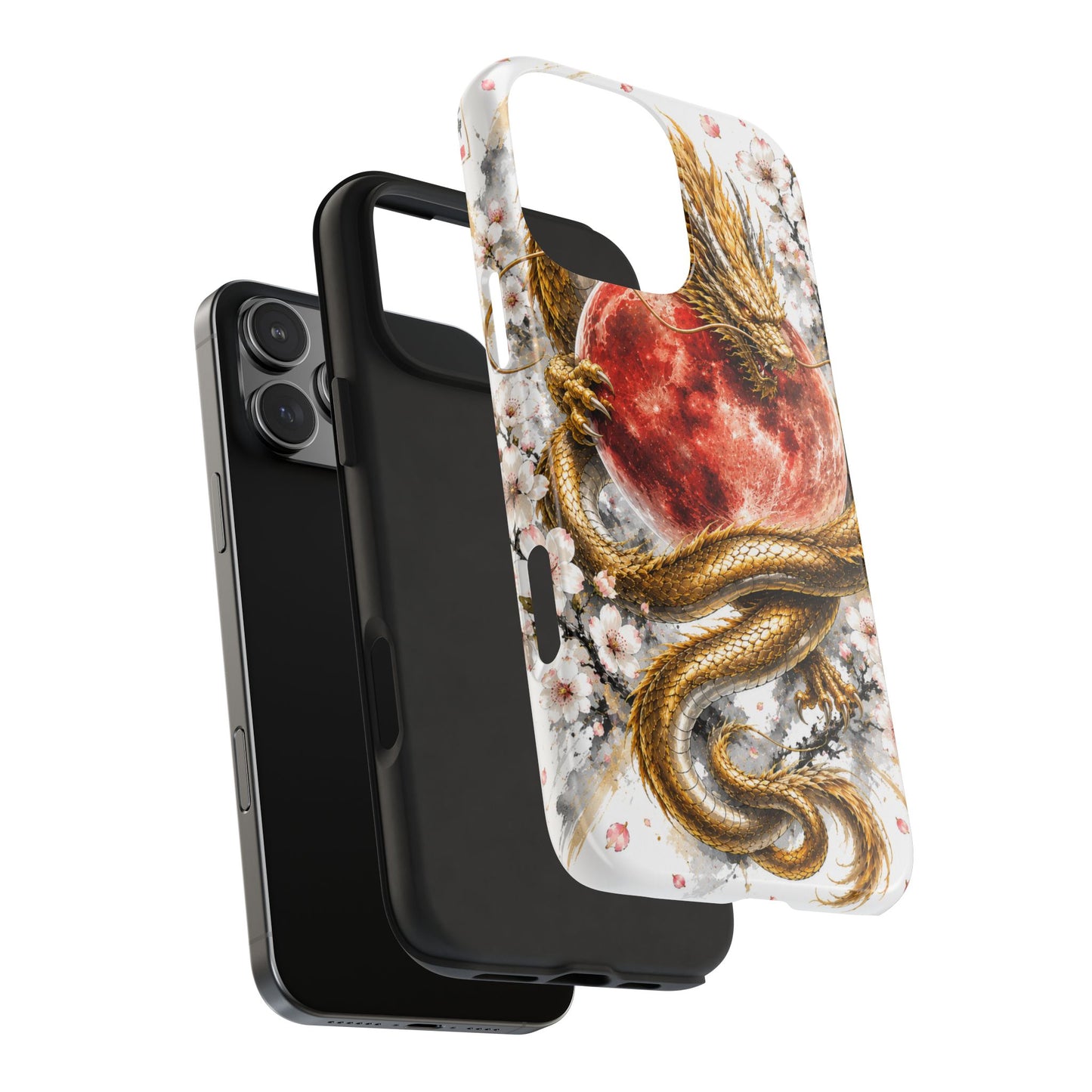 Golden Dragon Phone Case — Red Moon & Cherry Blossom Tough Phone Case