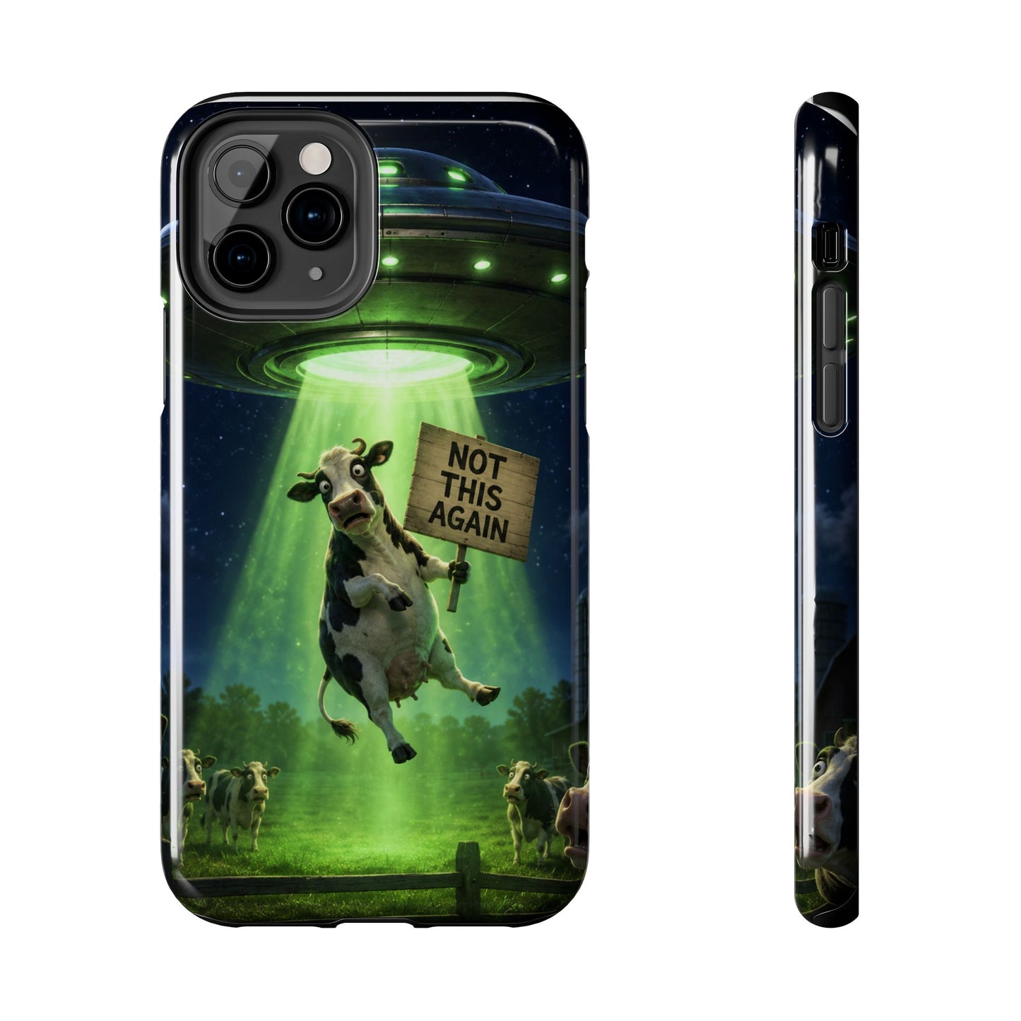 Phone Case — Funny Alien Abduction Cow Design ("Not This Again")