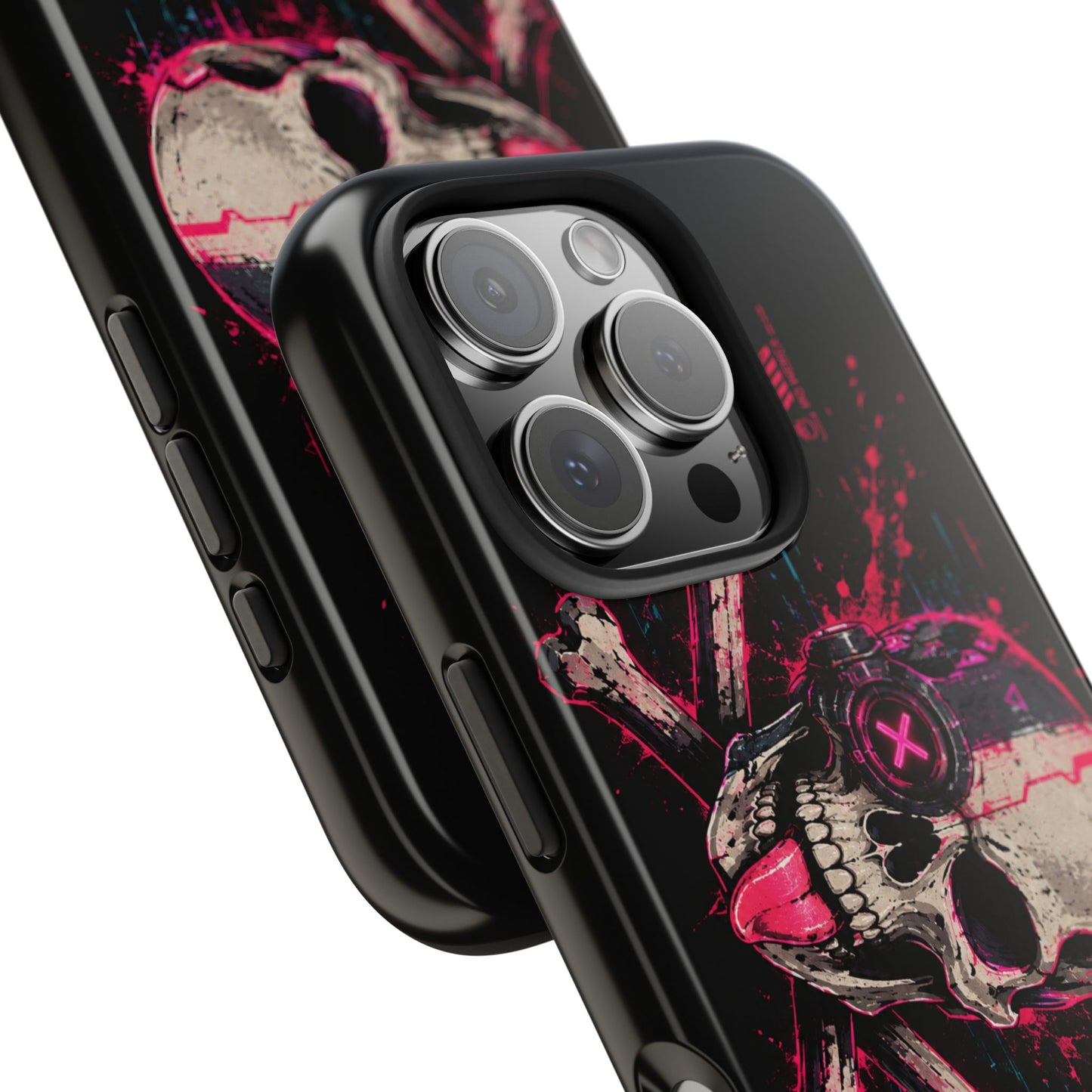 Skull & Crossbones Tough Phone Case — Neon Cyberpunk Skull Design