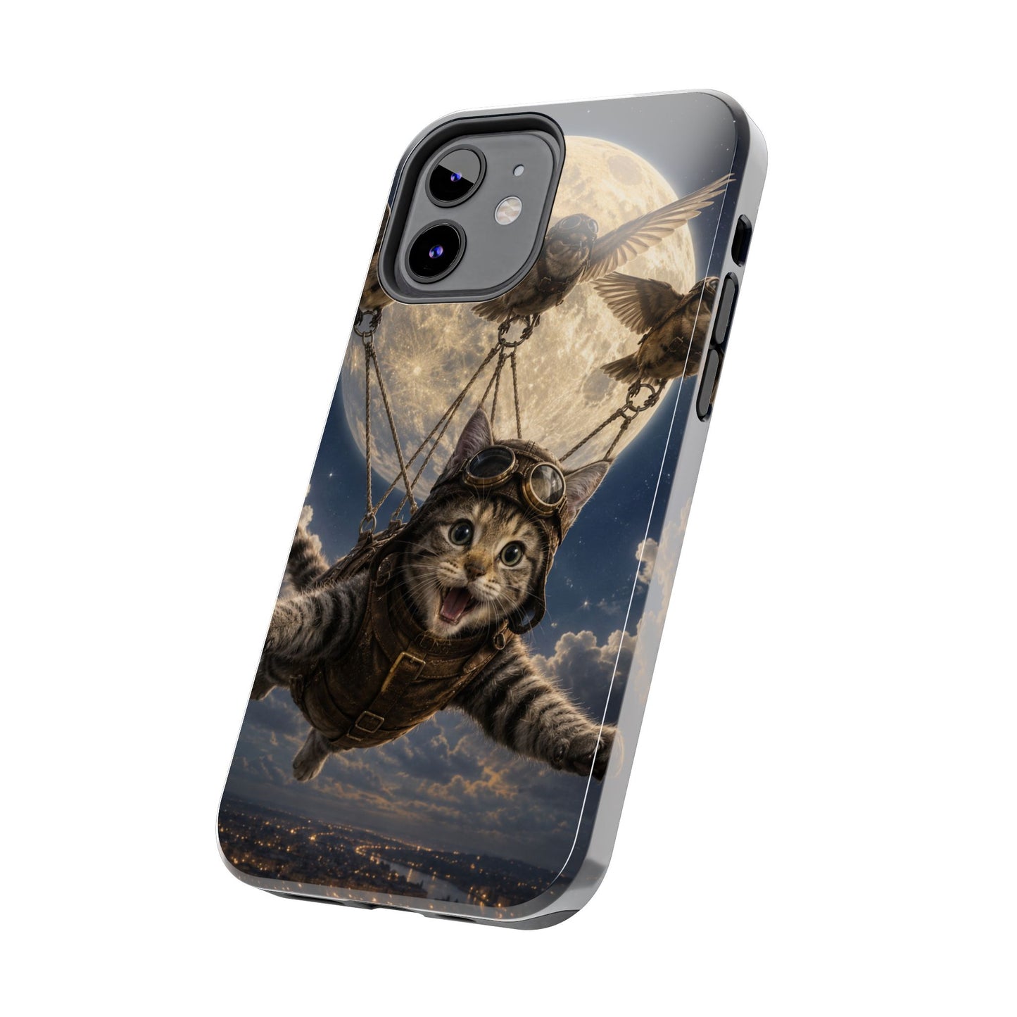 Cat Pilot Phone Case — Adventure Kitty Moonlit Flight Tough Protection