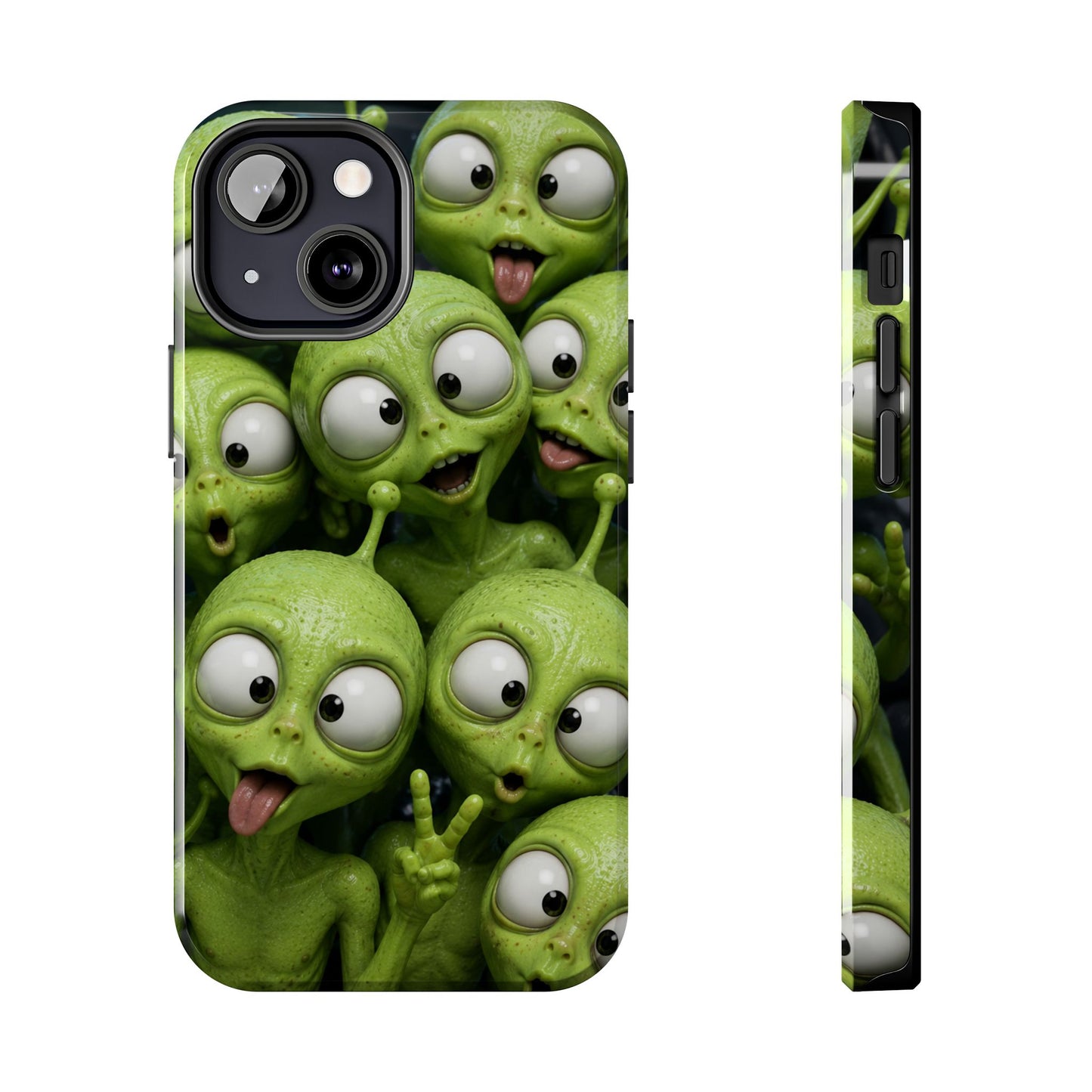 Alien Selfie Tough Phone Case — Cute Green Cartoon Aliens Protective Cover