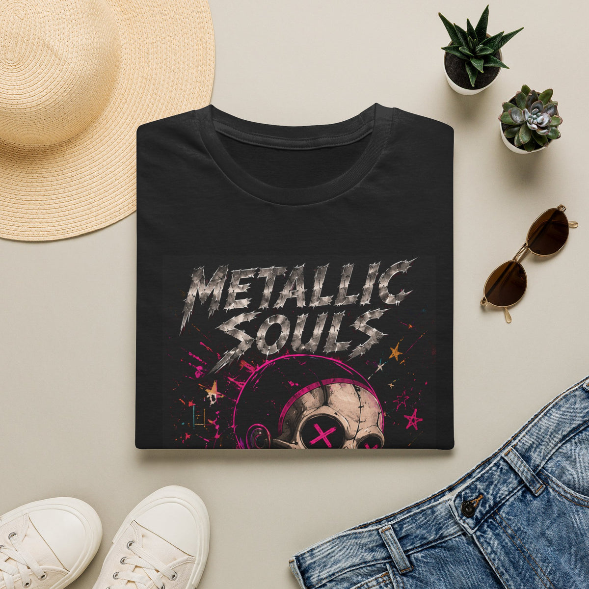 Metallic Souls Skull T‑Shirt — Retro Grunge Rock Tee