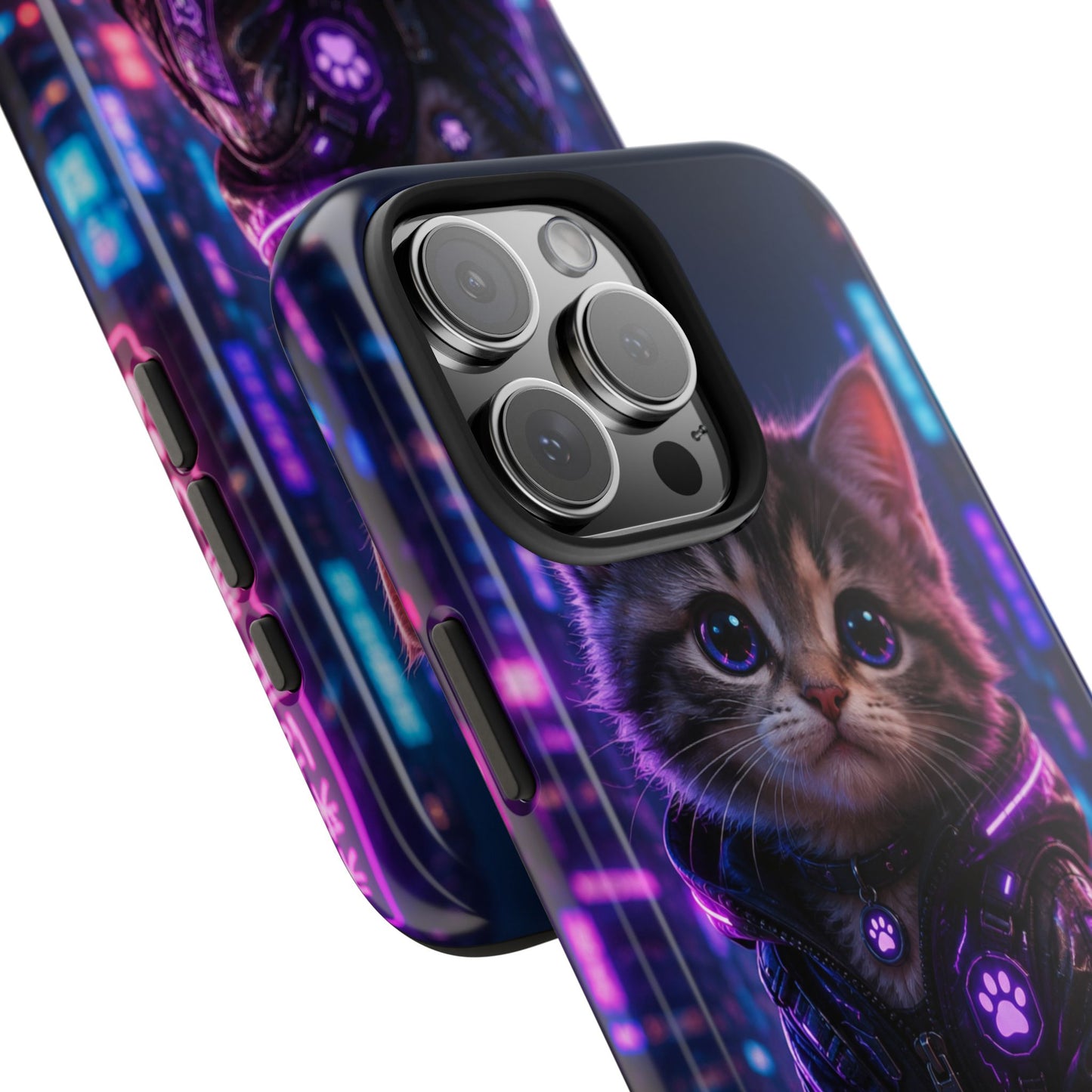 Cyberpunk Kitten Tough Phone Case — Neon Cat Protective Phone Cover