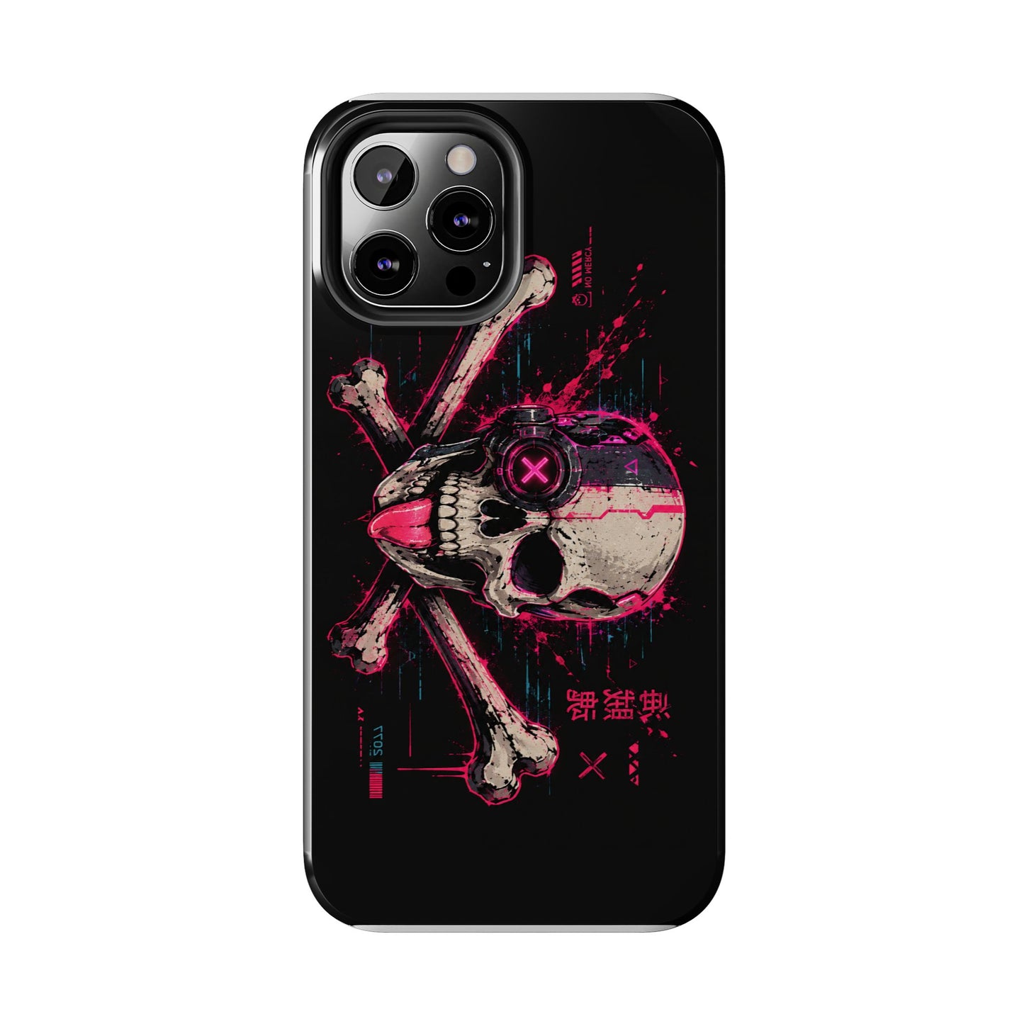 Skull & Crossbones Tough Phone Case — Neon Cyberpunk Skull Design