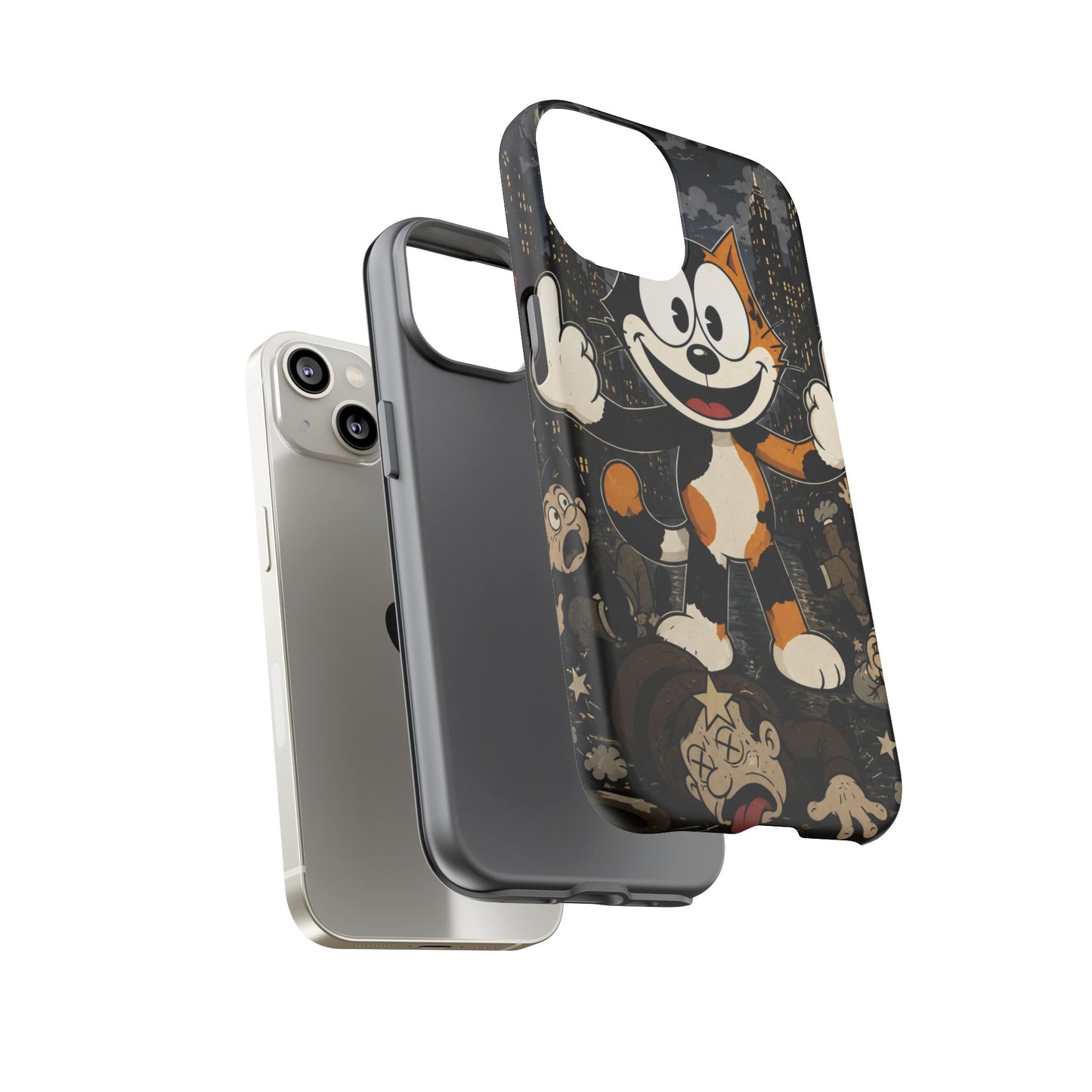 Vintage Cartoon Cat Phone Case — Edgy Felix-Style Illustration