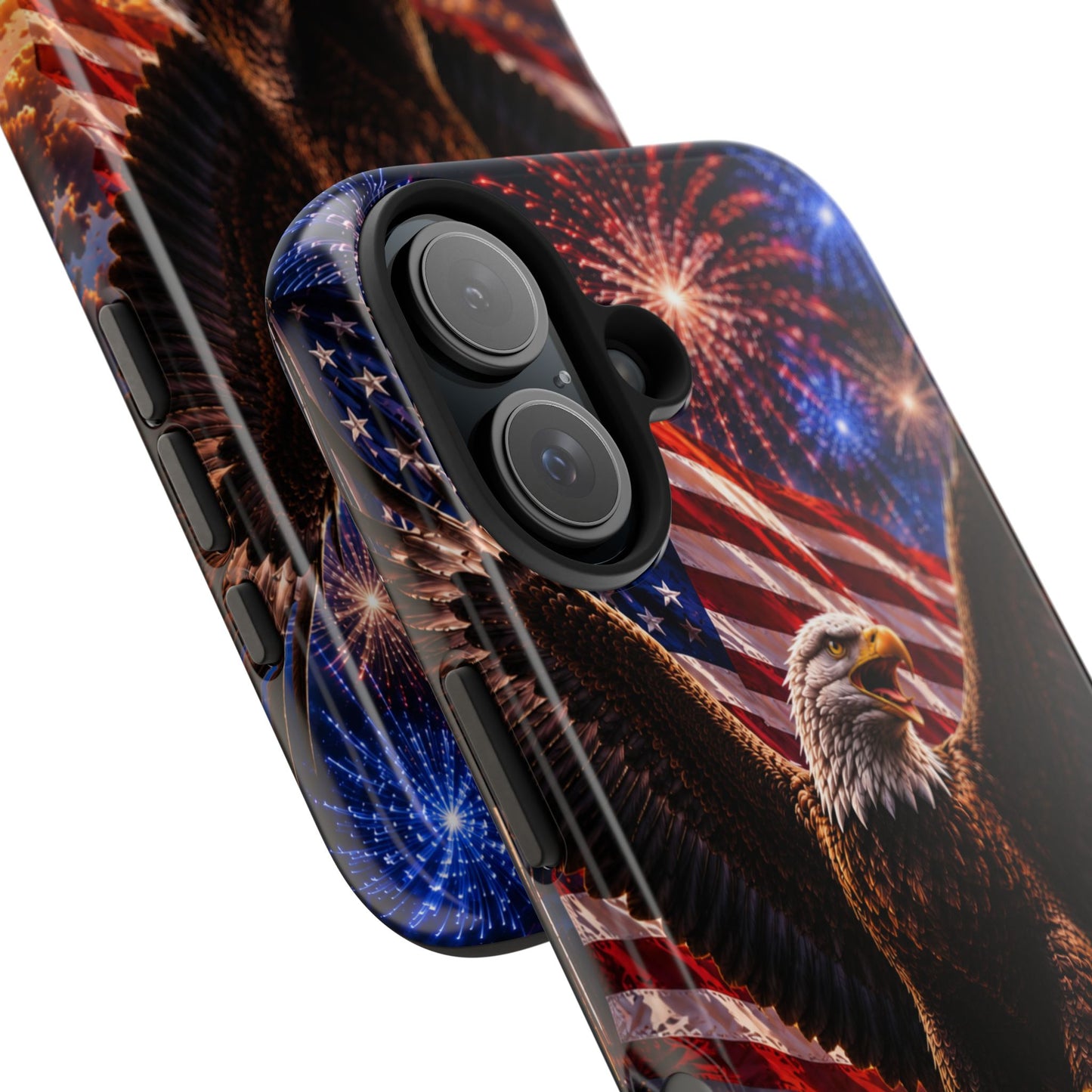 Patriotic Eagle Tough Phone Case — American Flag & Fireworks Protective Cover