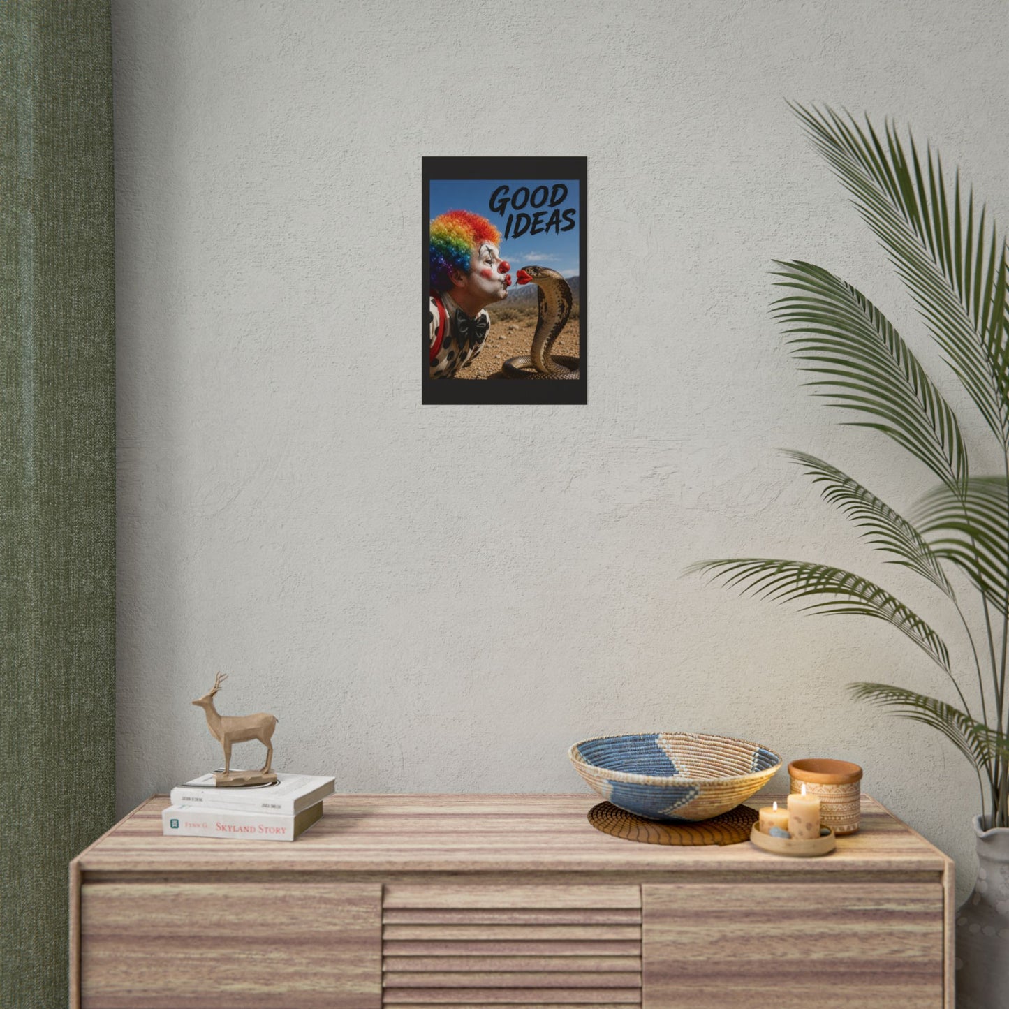 Good Ideas Clown & Snake Rolled Poster – Surreal Humor Wall Art