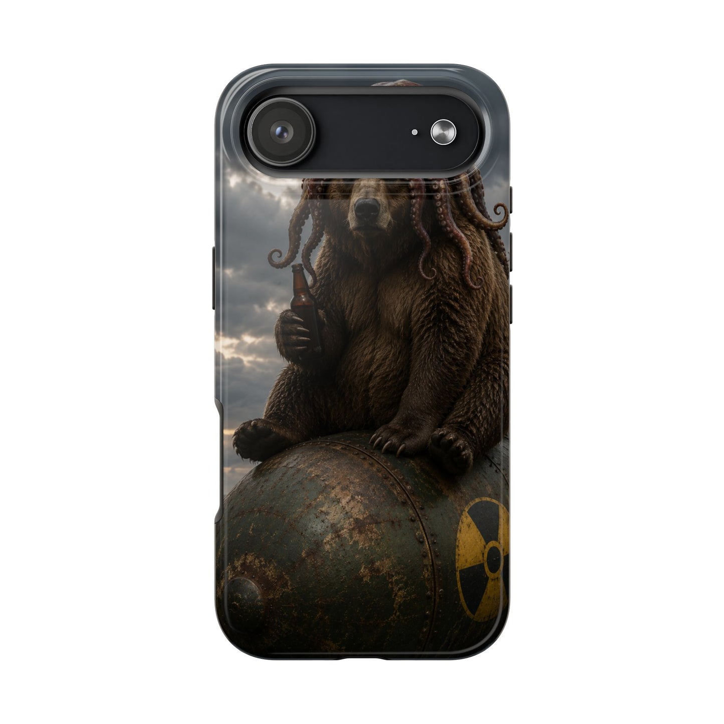 Tough Phone Case — Post‑Apocalyptic Bear with Octopus Helmet on Nuclear Bomb