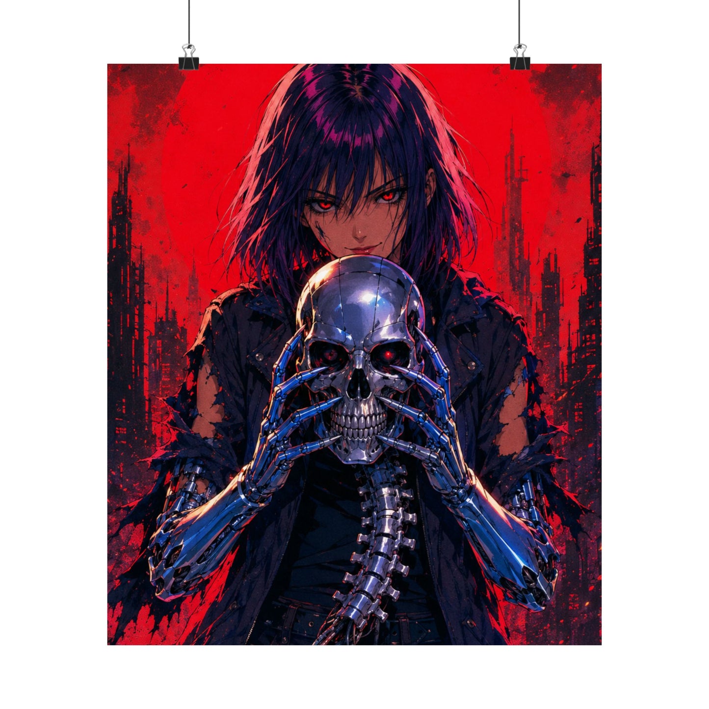 Metallic Souls Skull Poster — Gothic Anime Matte Vertical Wall Art