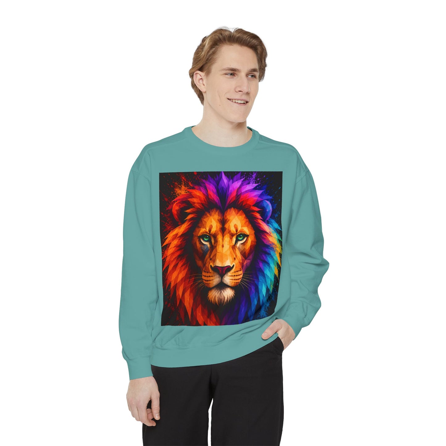 Colorful Lion Sweatshirt — Vibrant Rainbow Mane Crewneck