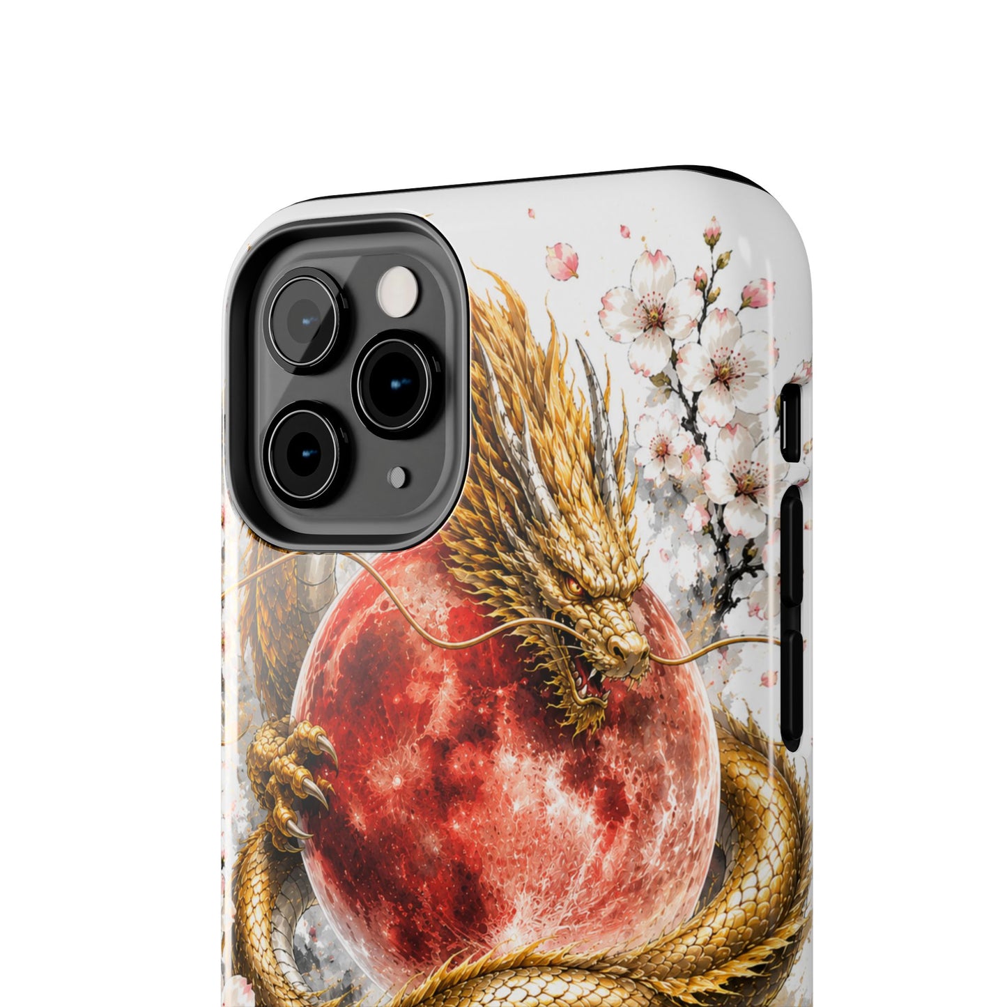 Golden Dragon Phone Case — Red Moon & Cherry Blossom Tough Phone Case