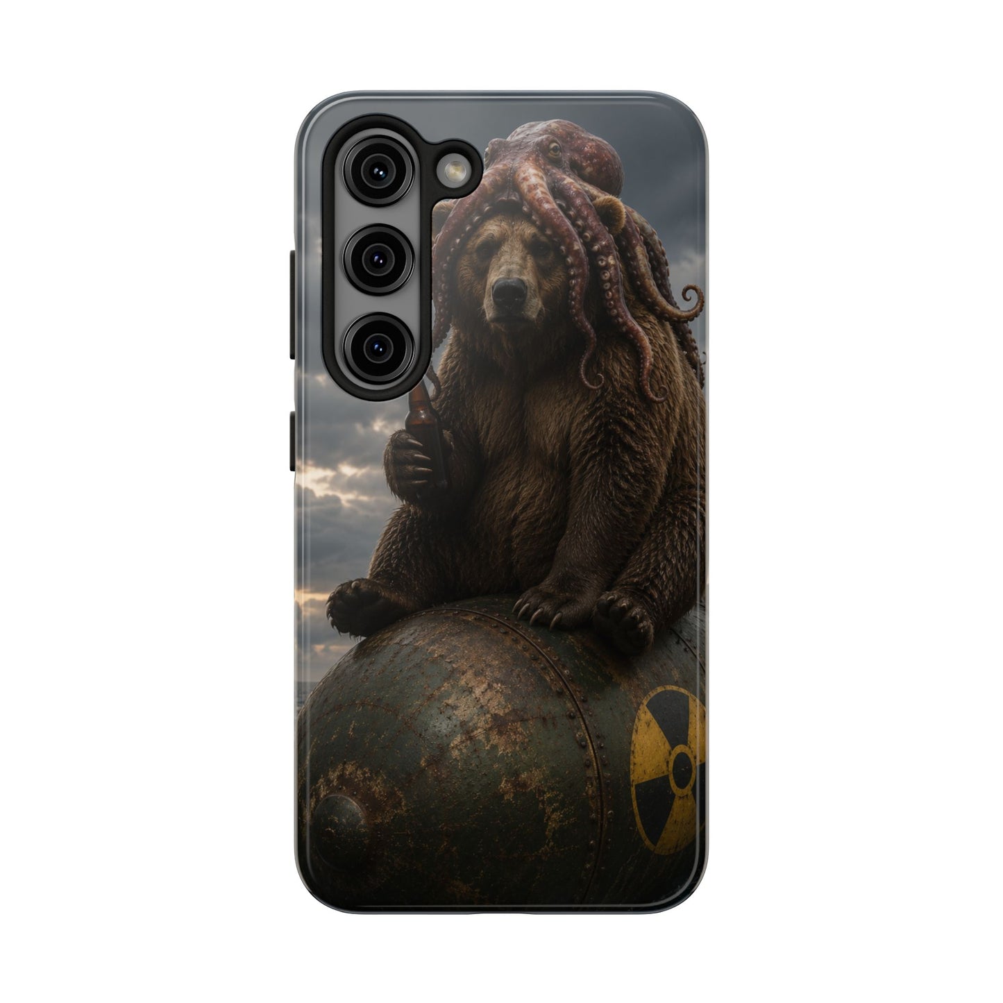 Tough Phone Case — Post‑Apocalyptic Bear with Octopus Helmet on Nuclear Bomb