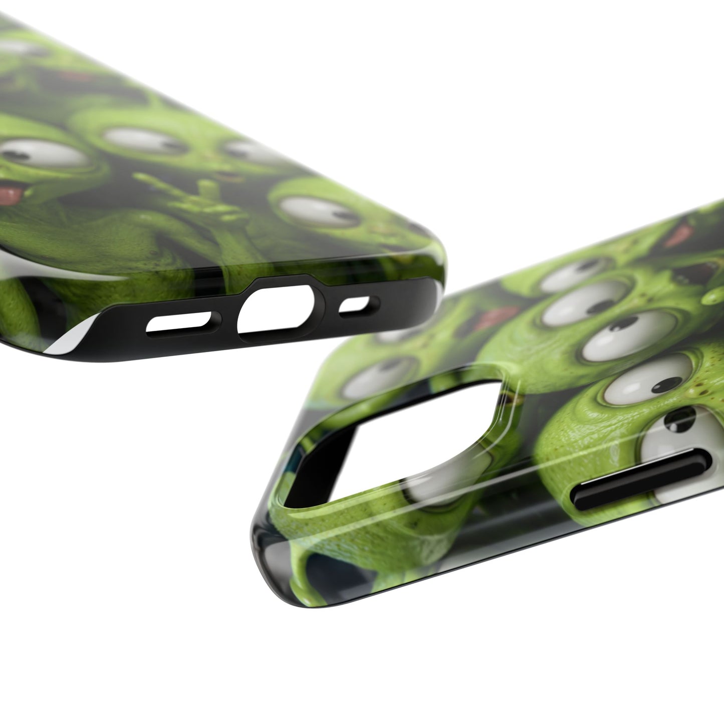 Alien Selfie Tough Phone Case — Cute Green Cartoon Aliens Protective Cover