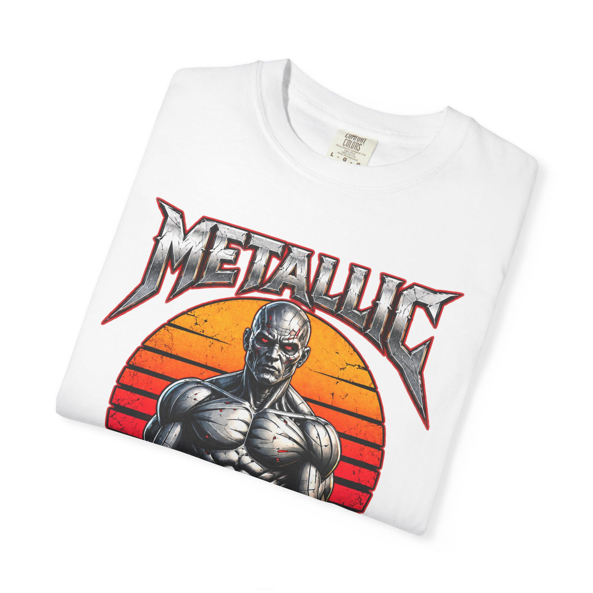 Metallic Souls T-Shirt — Retro Sunset Muscular Warrior Graphic Tee