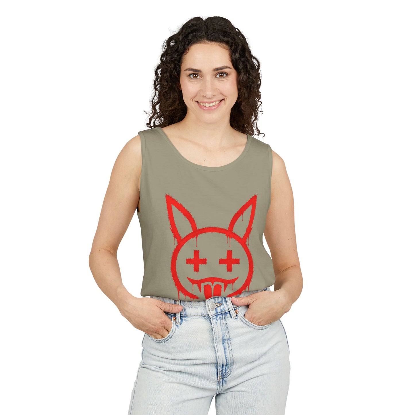 Graffiti Bunny Drip Tank Top,  Distressed Red Stencil Graphic